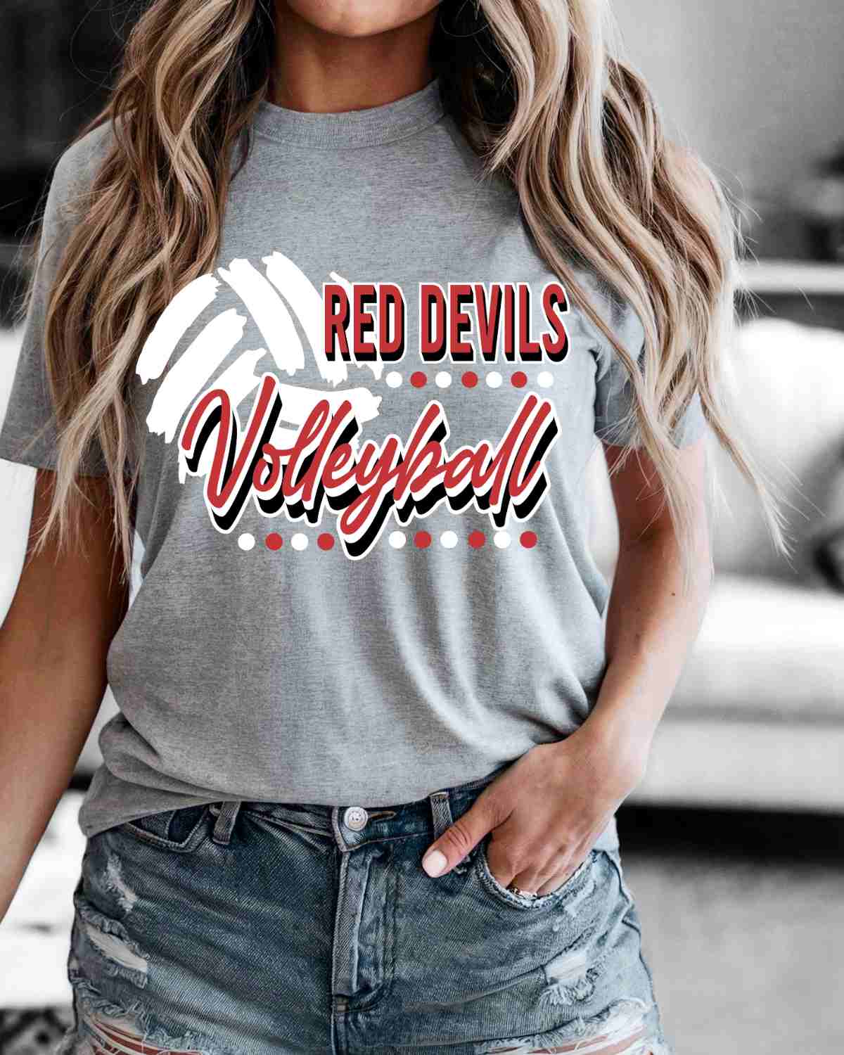 Red Devils Volleyball with Dots DTF Transfer