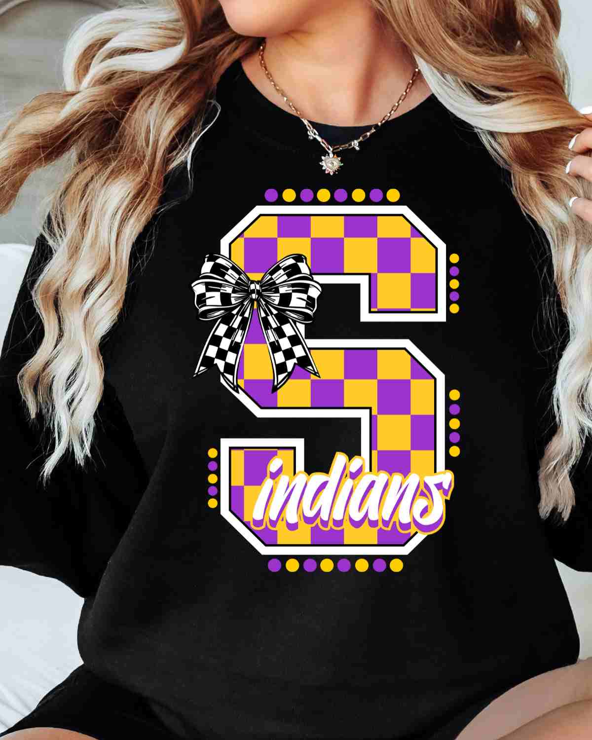 Sanger Indians Checkered Letter DTF Transfer