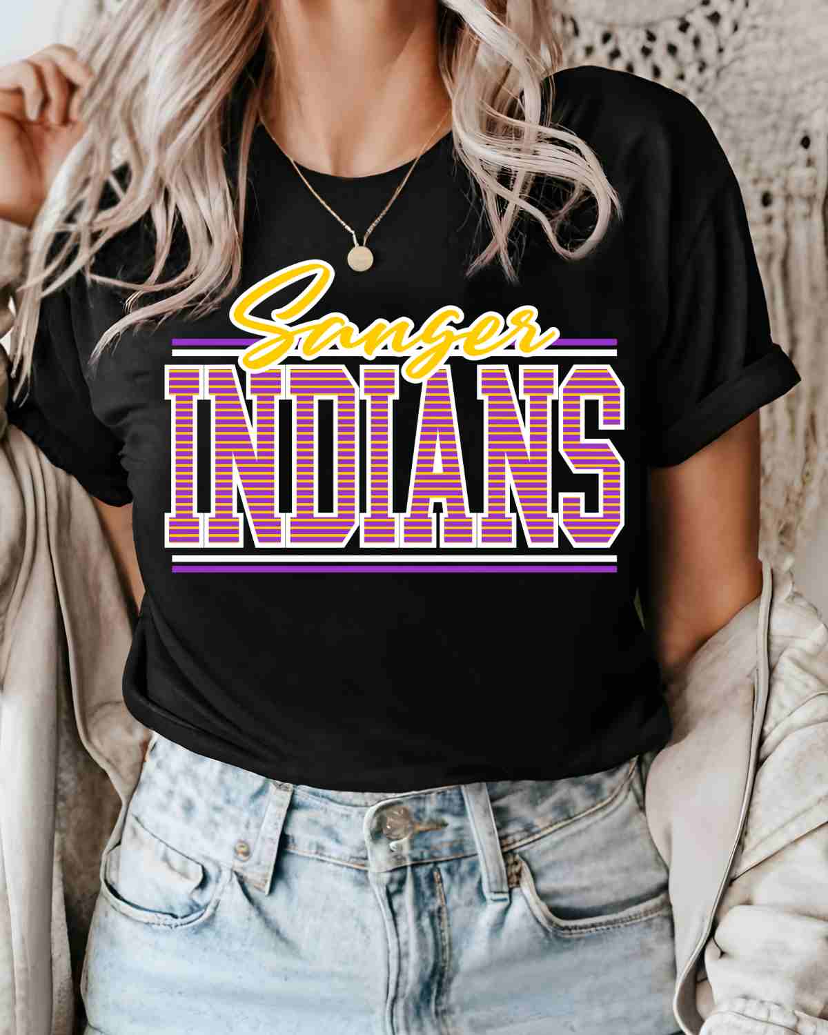 Sanger Indians Stripes DTF Transfer