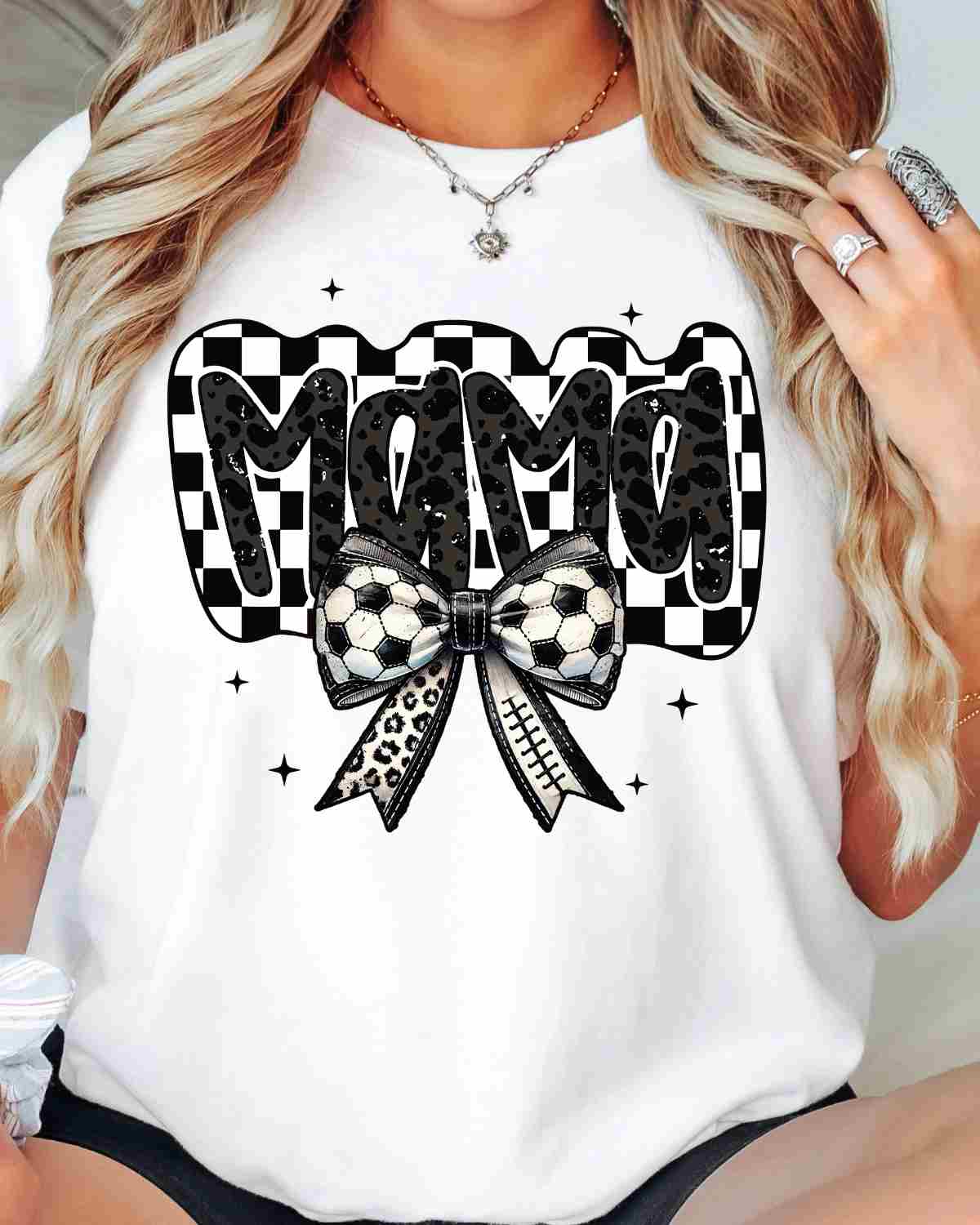Checkered Soccer Mama Bow DTF Transfer