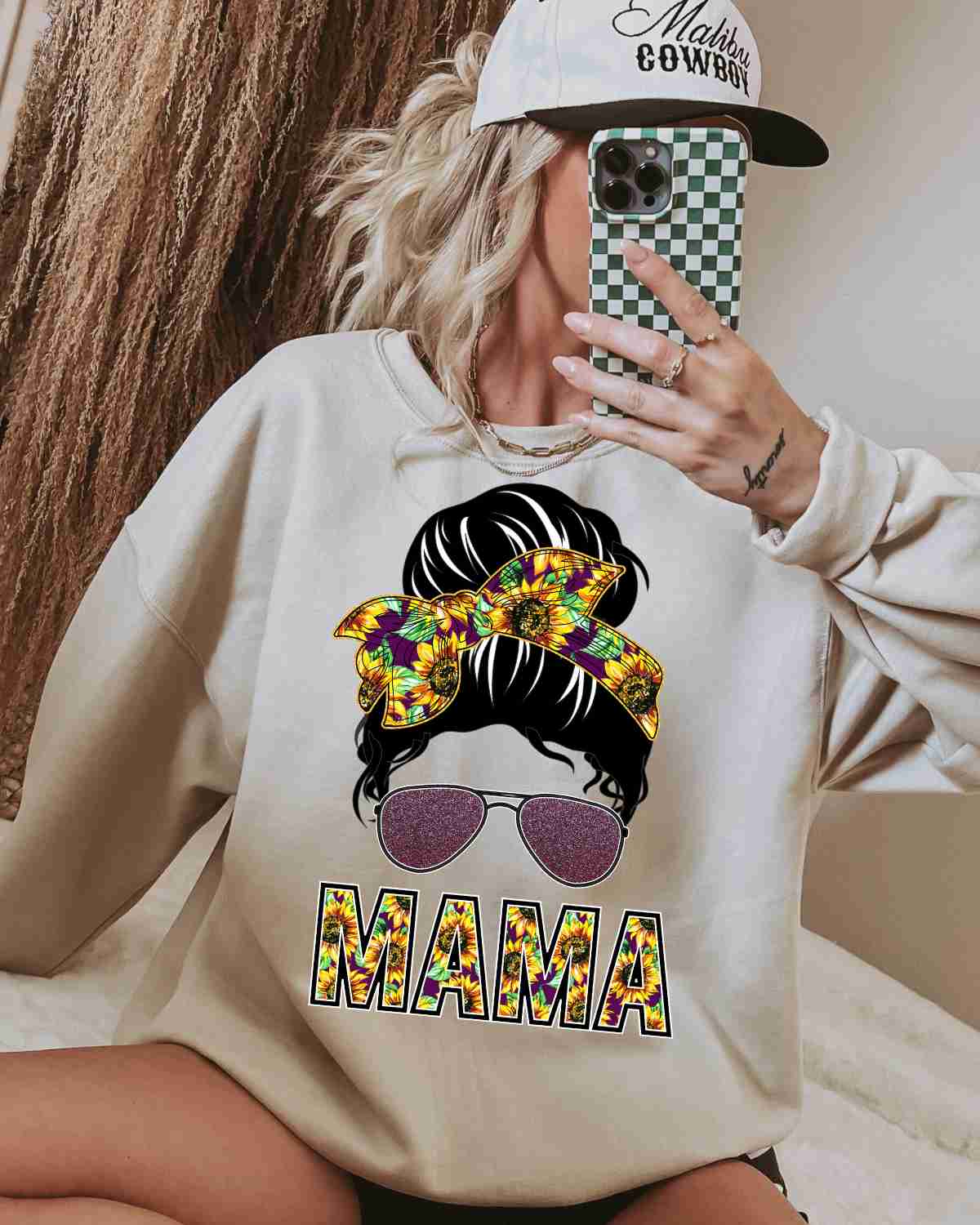 Sunflower Mama Messy Bun DTF Transfer