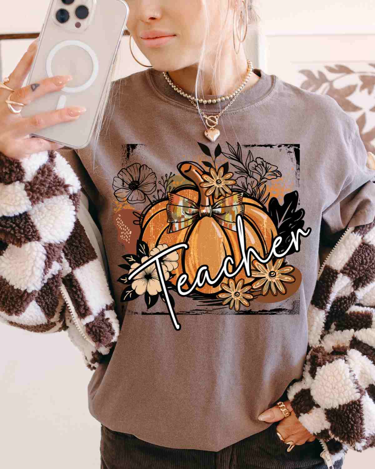 Custom Name Retro Pumpkin Floral Grunge DTF Transfer