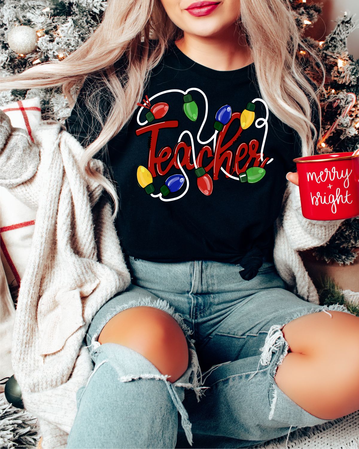 Teacher Christmas Lights DTF Transfer