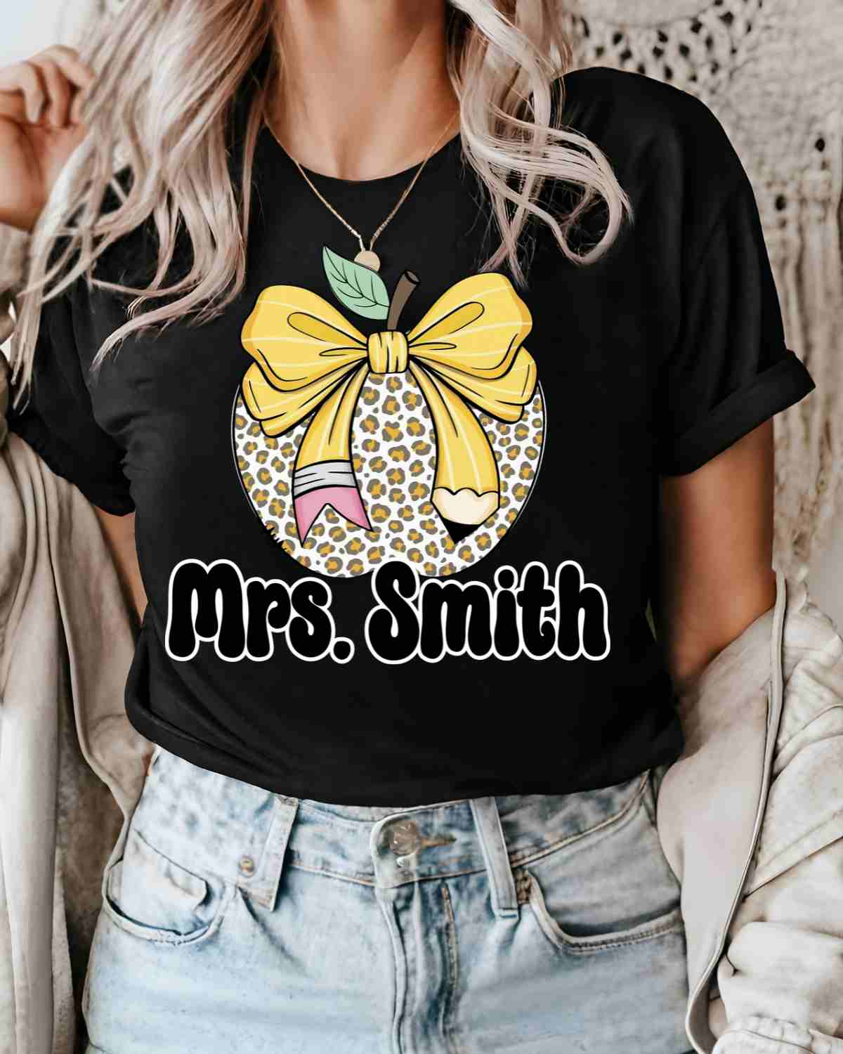 Custom Teacher Leopard Apple DTF Transfer