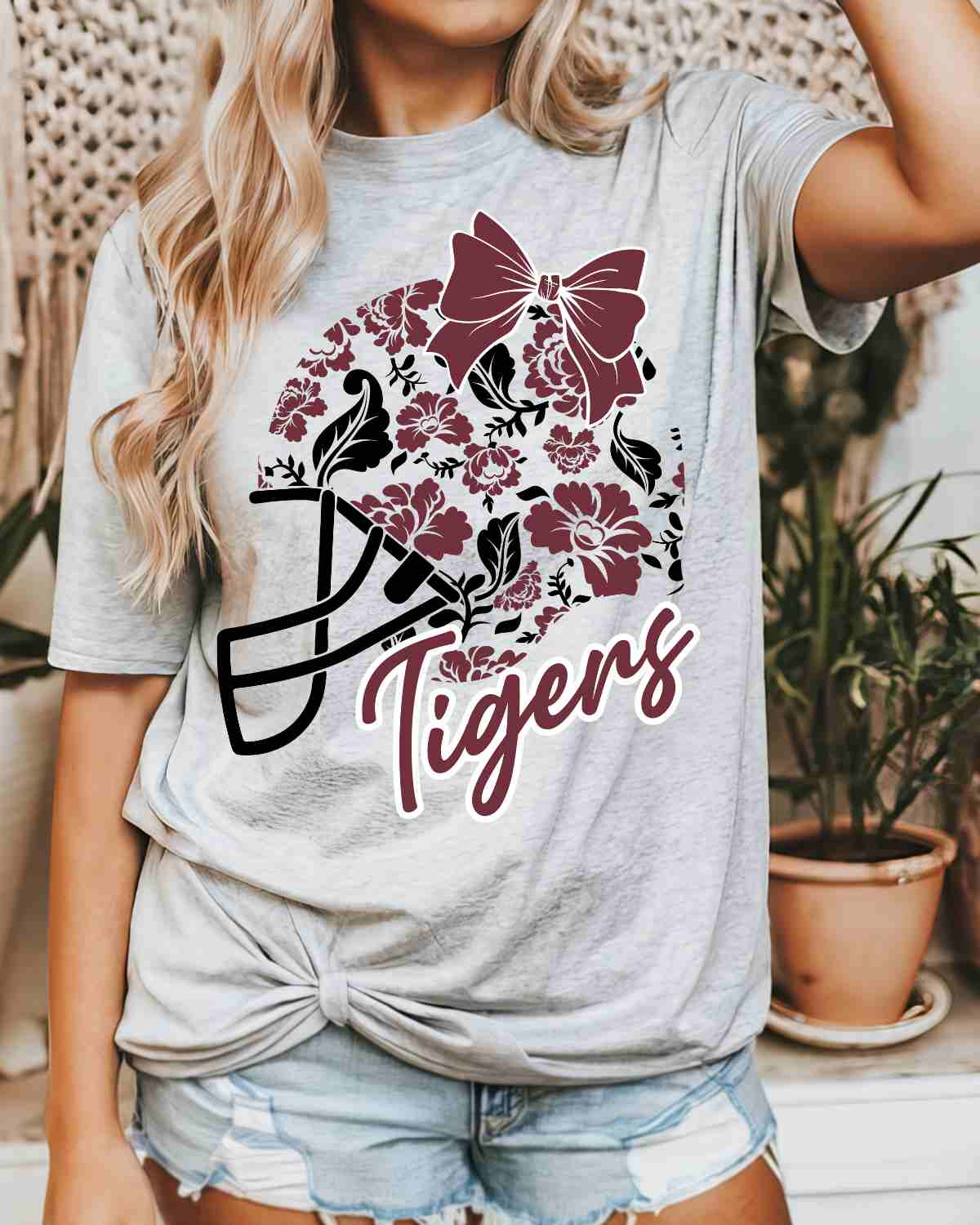 Tigers Floral Football Helmet DTF Transfer