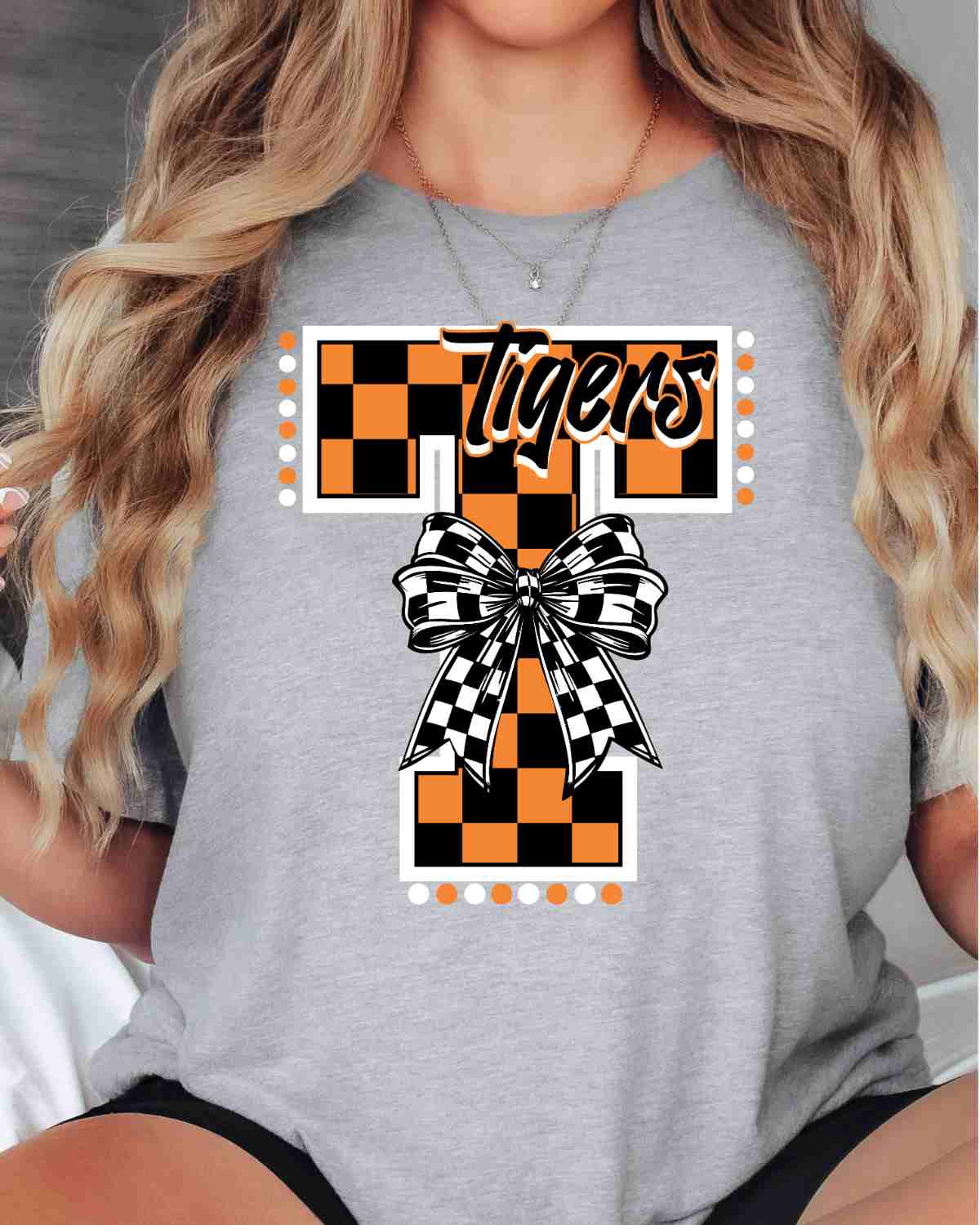 Tigers Checkered Letter Bow DTF Transfer