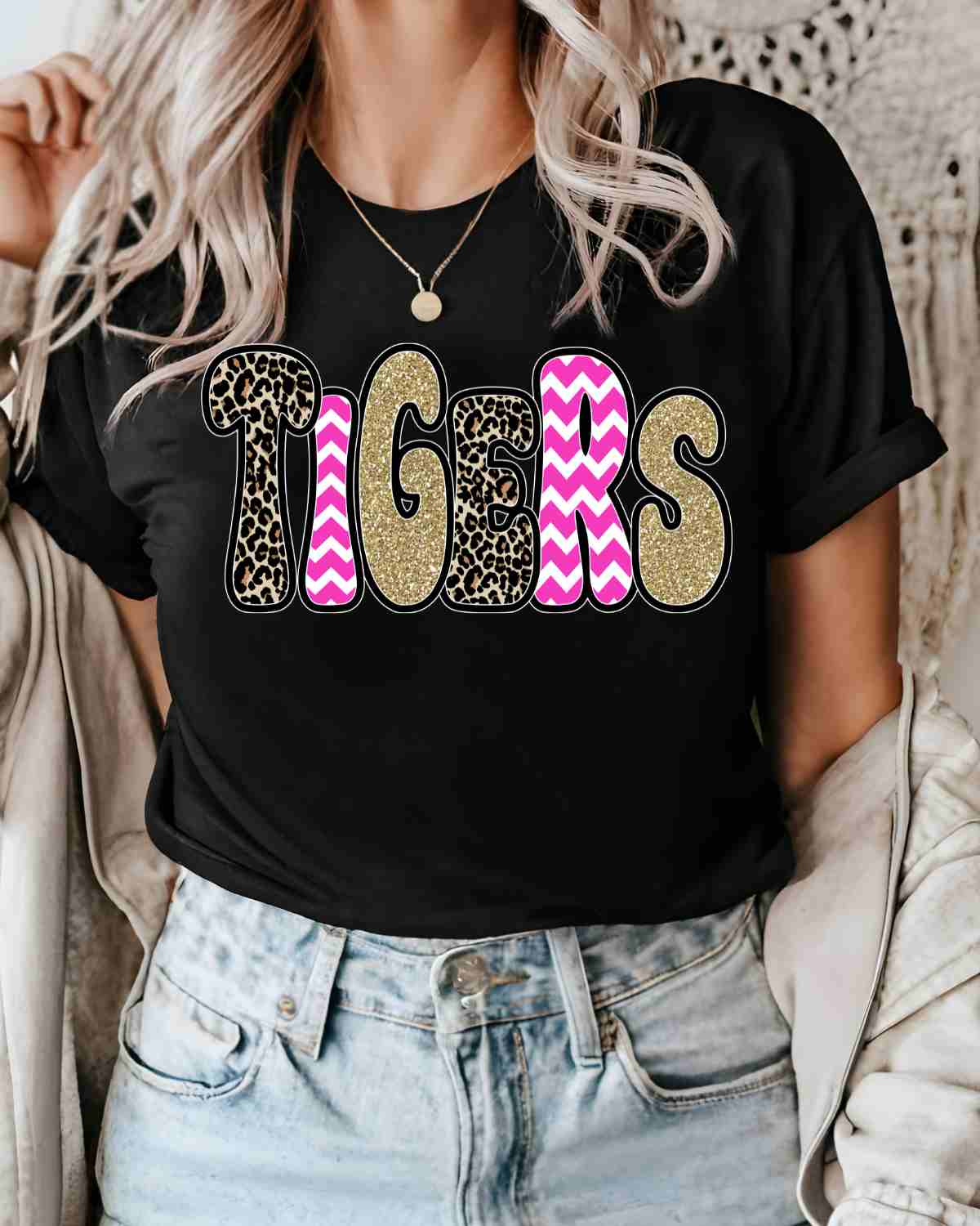 Tigers Pink Gold Leopard Word DTF Transfer