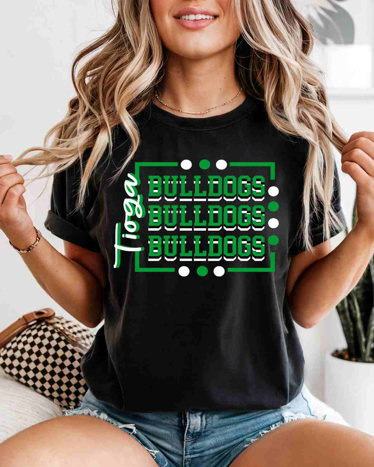 Tioga Bulldogs Rectangle with Dots DTF Transfer