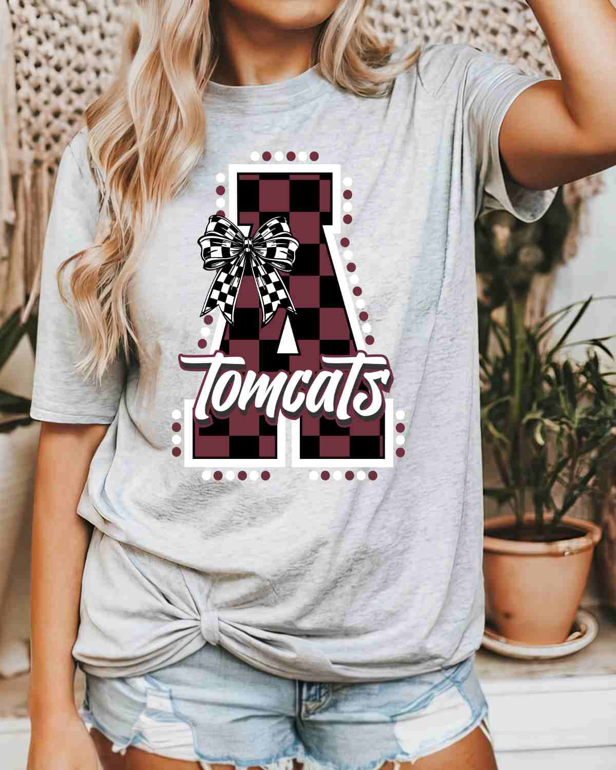 Ashland Tomcats Checkered Letter Bow DTF Transfer