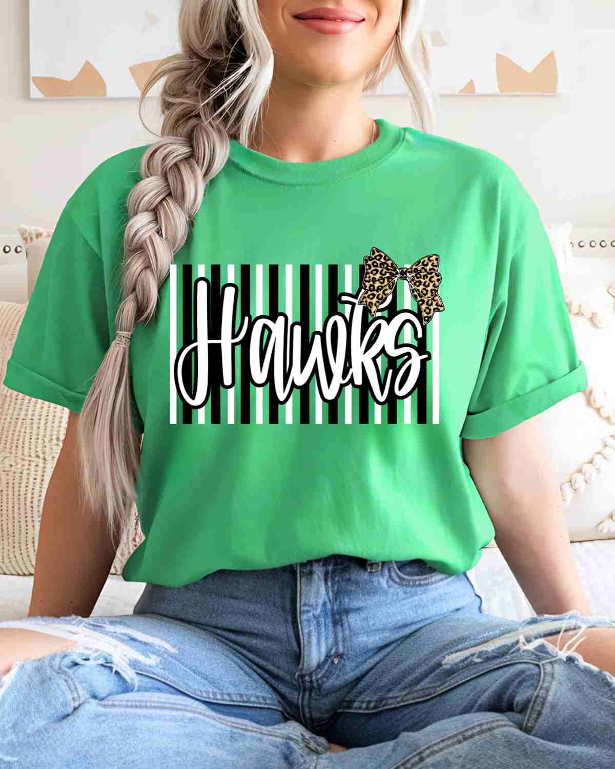 Hawks Striped Leopard Bow DTF Transfer - Rustic Grace Heat Transfer Company