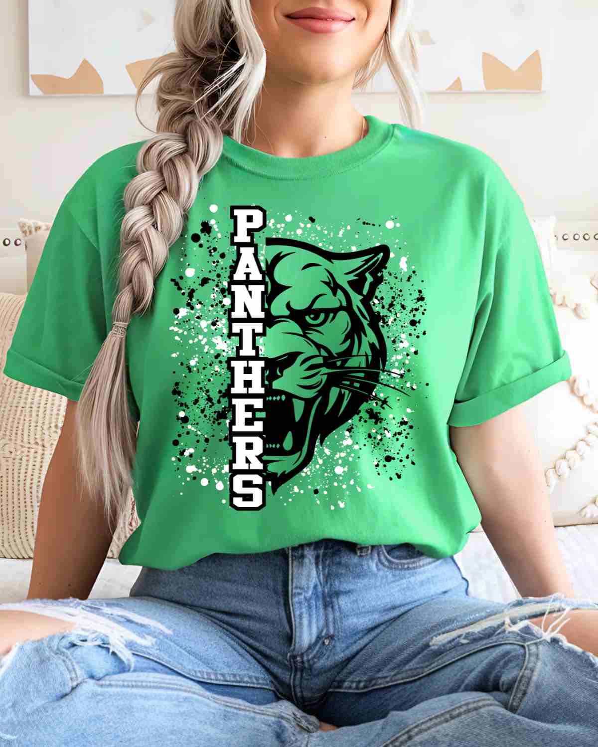 Panthers Mascot Splatter DTF Transfer - Rustic Grace Heat Transfer Company