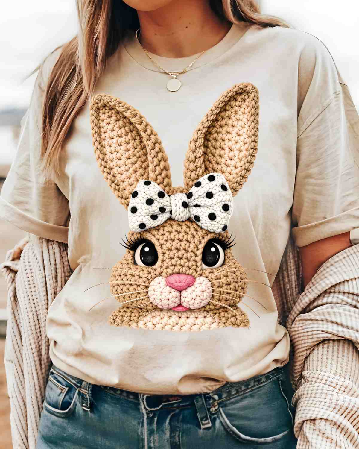 Easter Bunny Yarn Bow DTF Transfer - Rustic Grace Heat Transfer Company