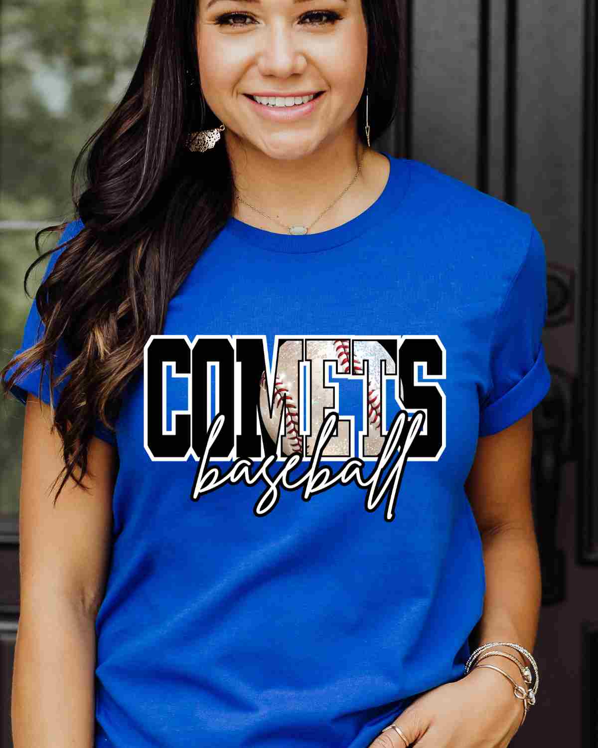 Comets Baseball Faux Glitter Ball DTF Transfer - Rustic Grace Heat Transfer Company