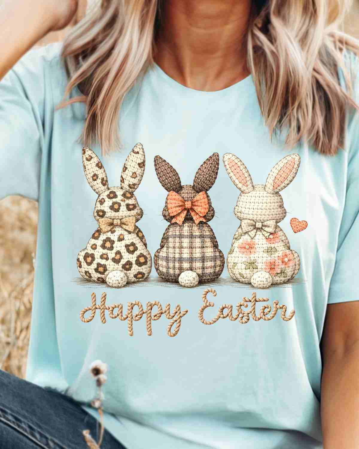 Happy Easter Bunnies Neutral DTF Transfer - Rustic Grace Heat Transfer Company