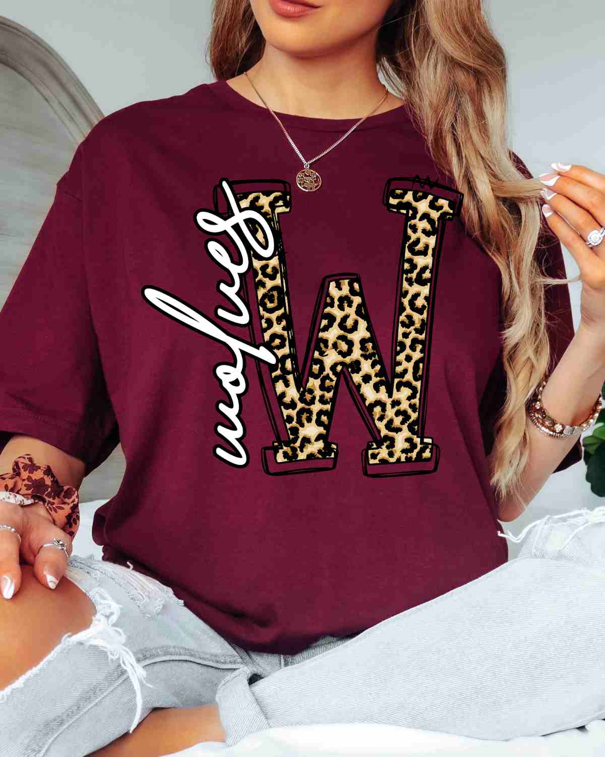 Wolves Offset Letter Leopard DTF Transfer - Rustic Grace Heat Transfer Company