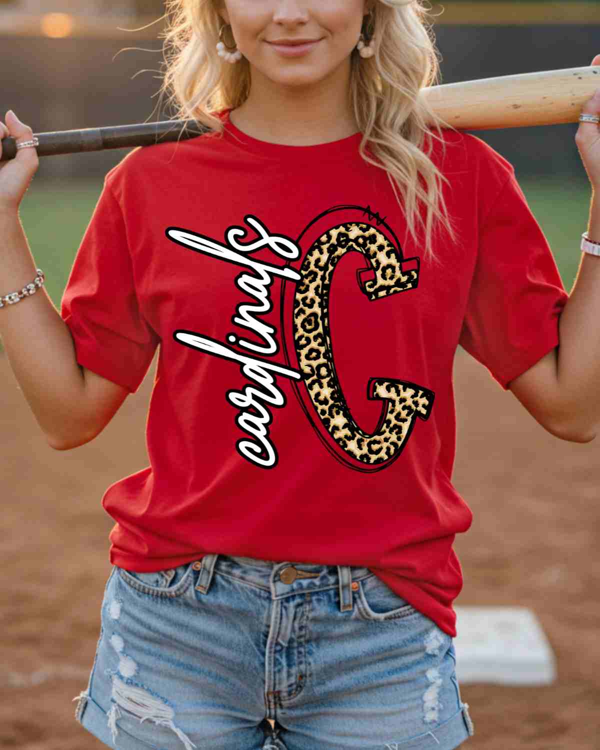 Cardinals Offset Letter Leopard DTF Transfer - Rustic Grace Heat Transfer Company