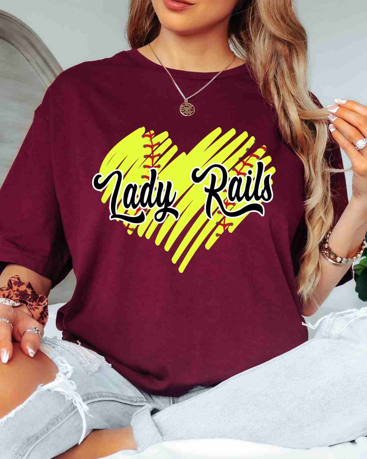 Lady Rails Softball Scribble Heart DTF Transfer - Rustic Grace Heat Transfer Company