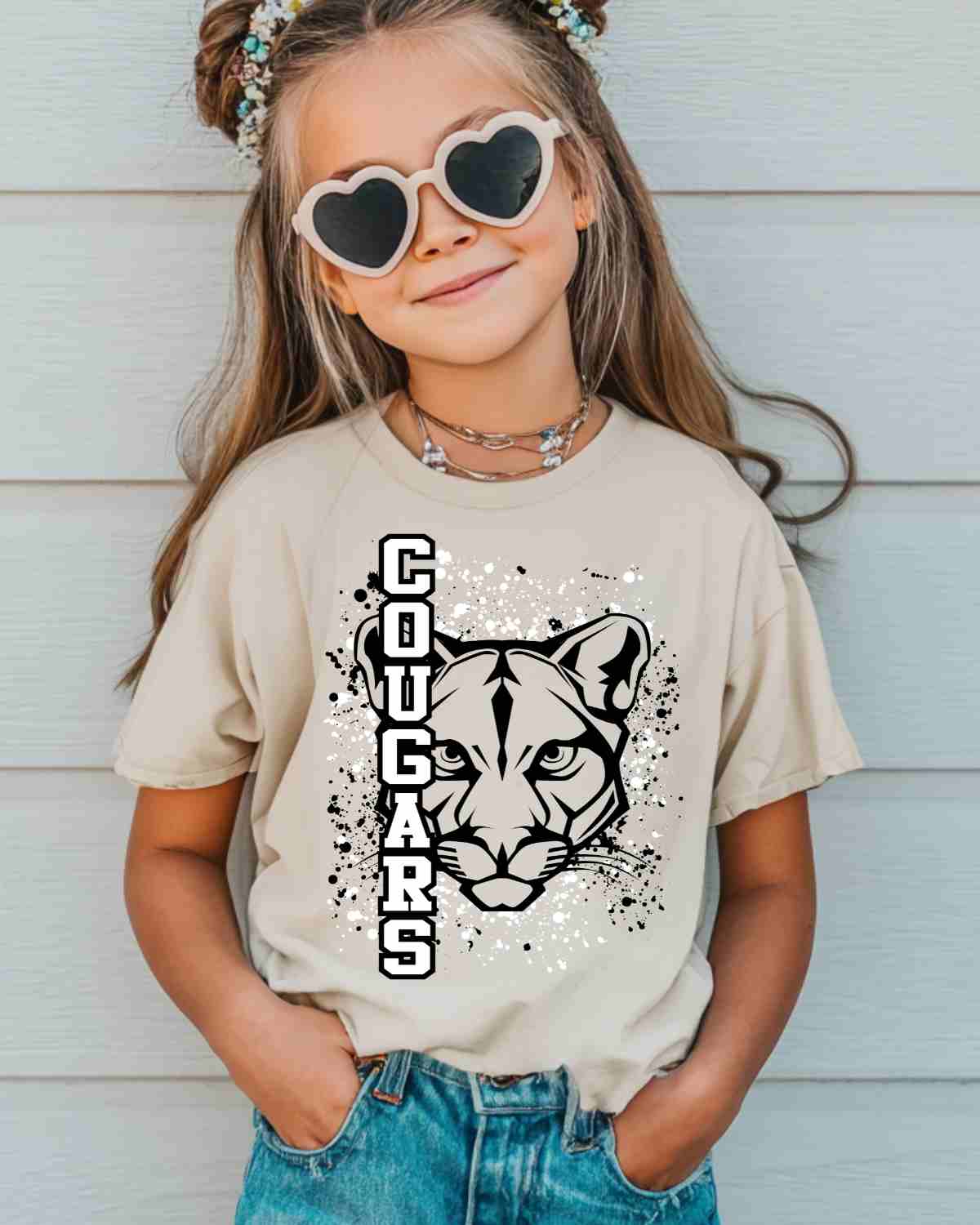 Cougars Mascot Splatter DTF Transfer - Rustic Grace Heat Transfer Company