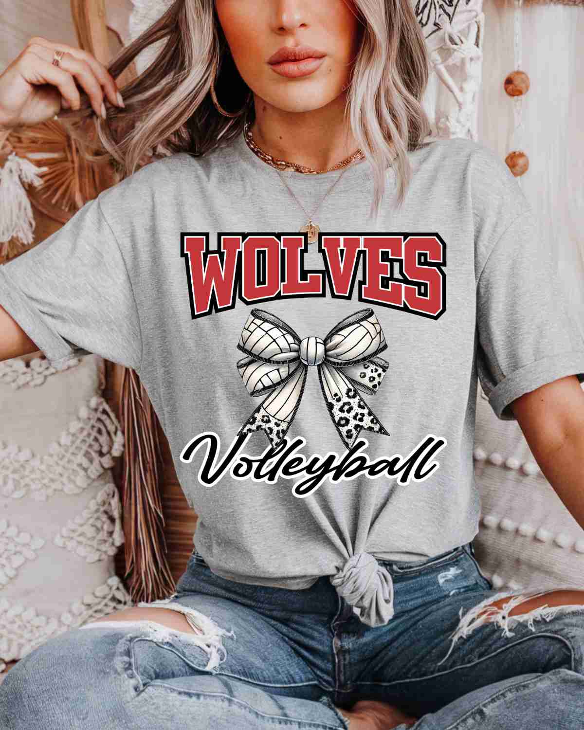 Wolves Volleyball Coquette Bow DTF Transfer