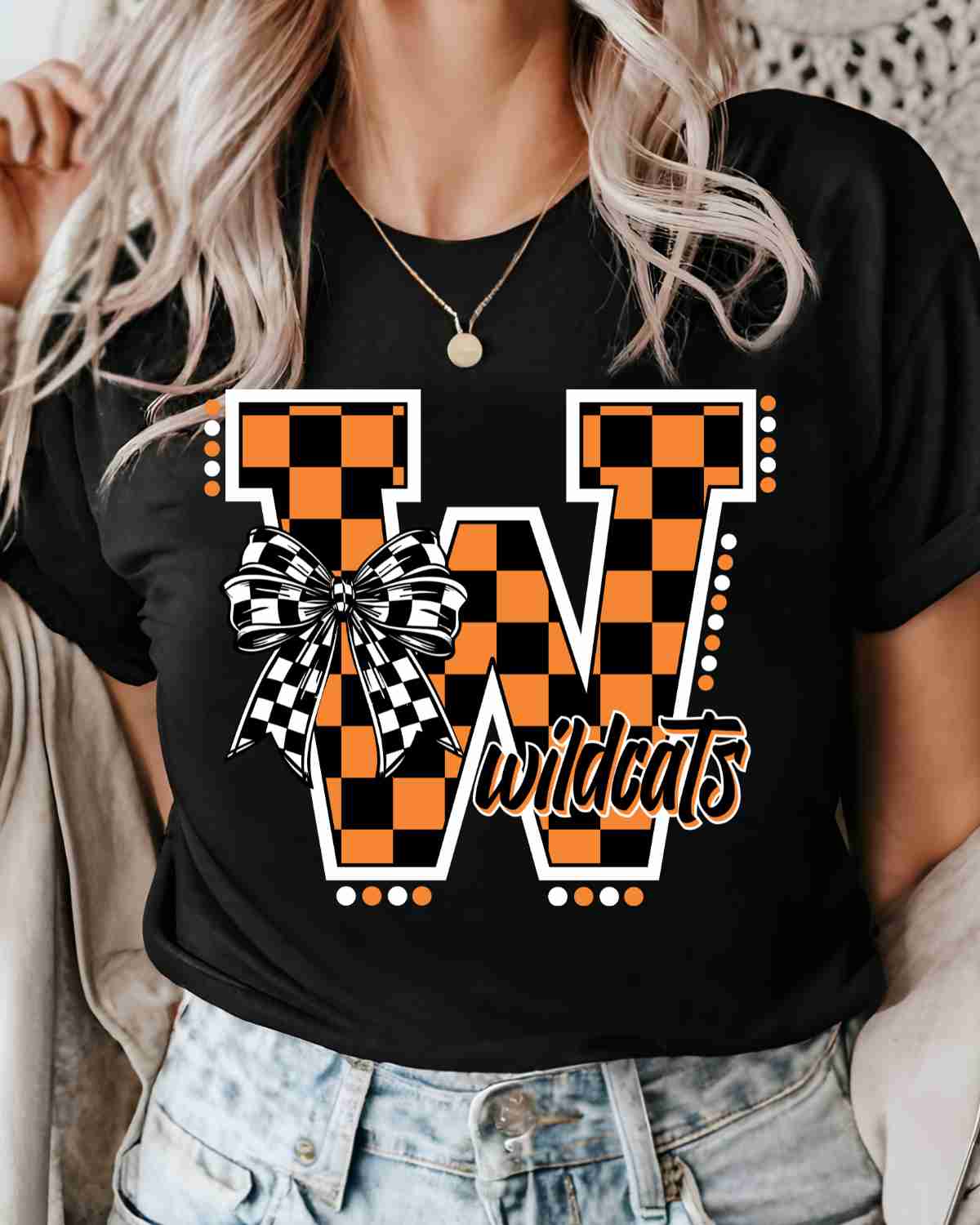 Wildcats Checkered Letter Bow DTF Transfer