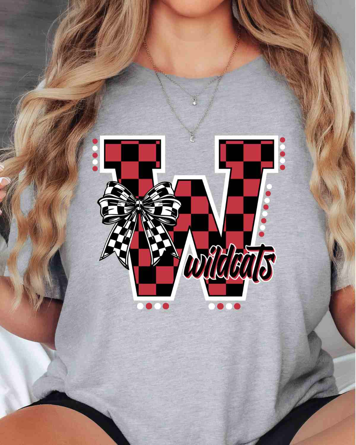 Wildcats Checkered Letter Bow DTF Transfer