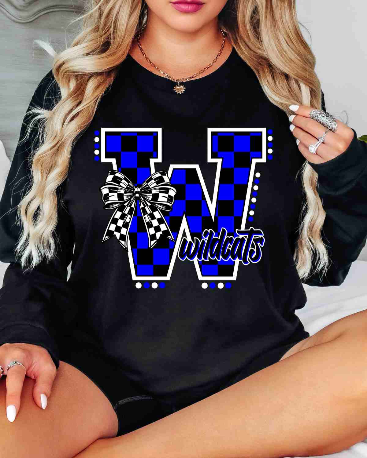 Wildcats Checkered Letter Bow DTF Transfer