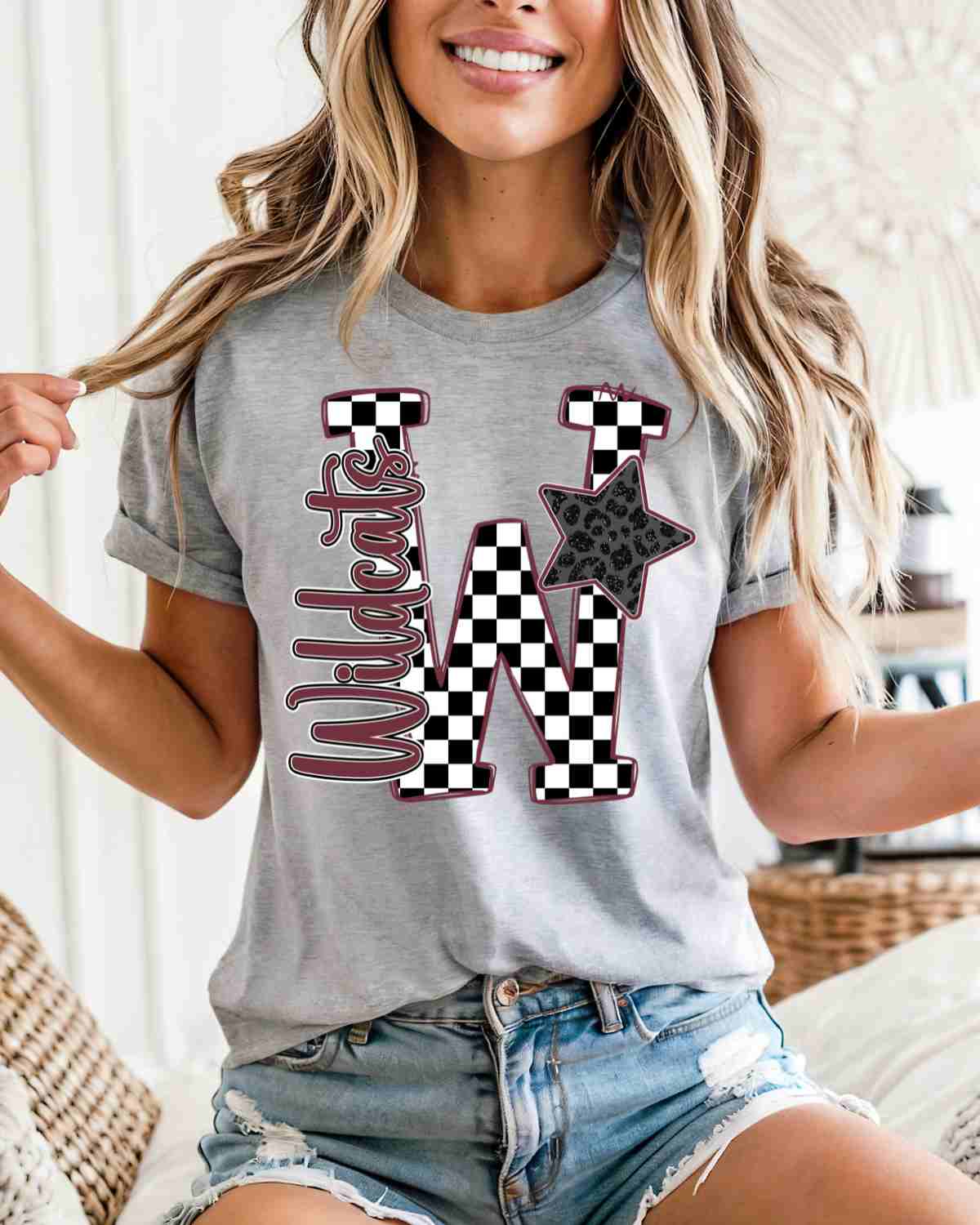 Wildcats Checkered Star Letter DTF Transfer