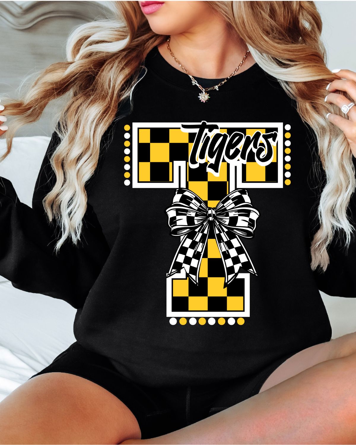 Tigers Checkered Letter Bow DTF Transfer