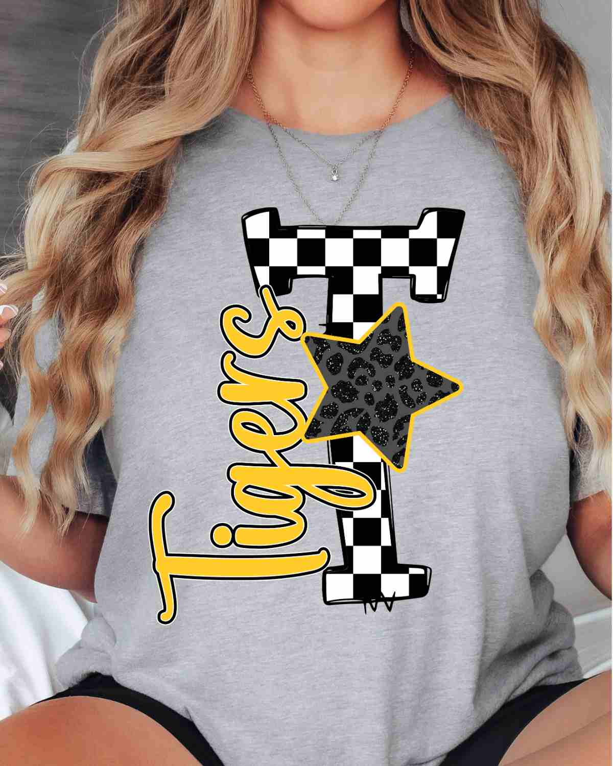 Tigers Checkered Letter Star DTF Transfer - Rustic Grace Heat Transfer Company