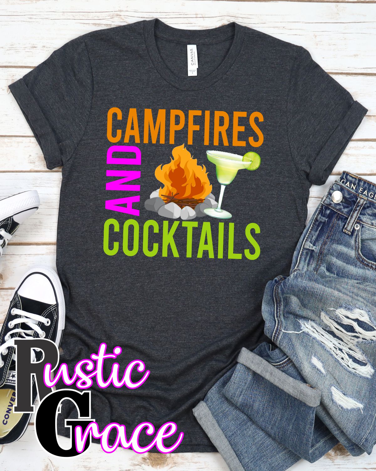 Campfires and Cocktails DTF Transfer Rustic Grace Heat Transfer Company