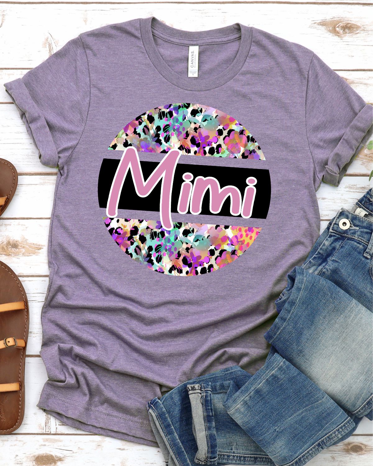 Custom Grandparent Name Leopard Floral Circle Transfer - Rustic Grace Heat Transfer Company