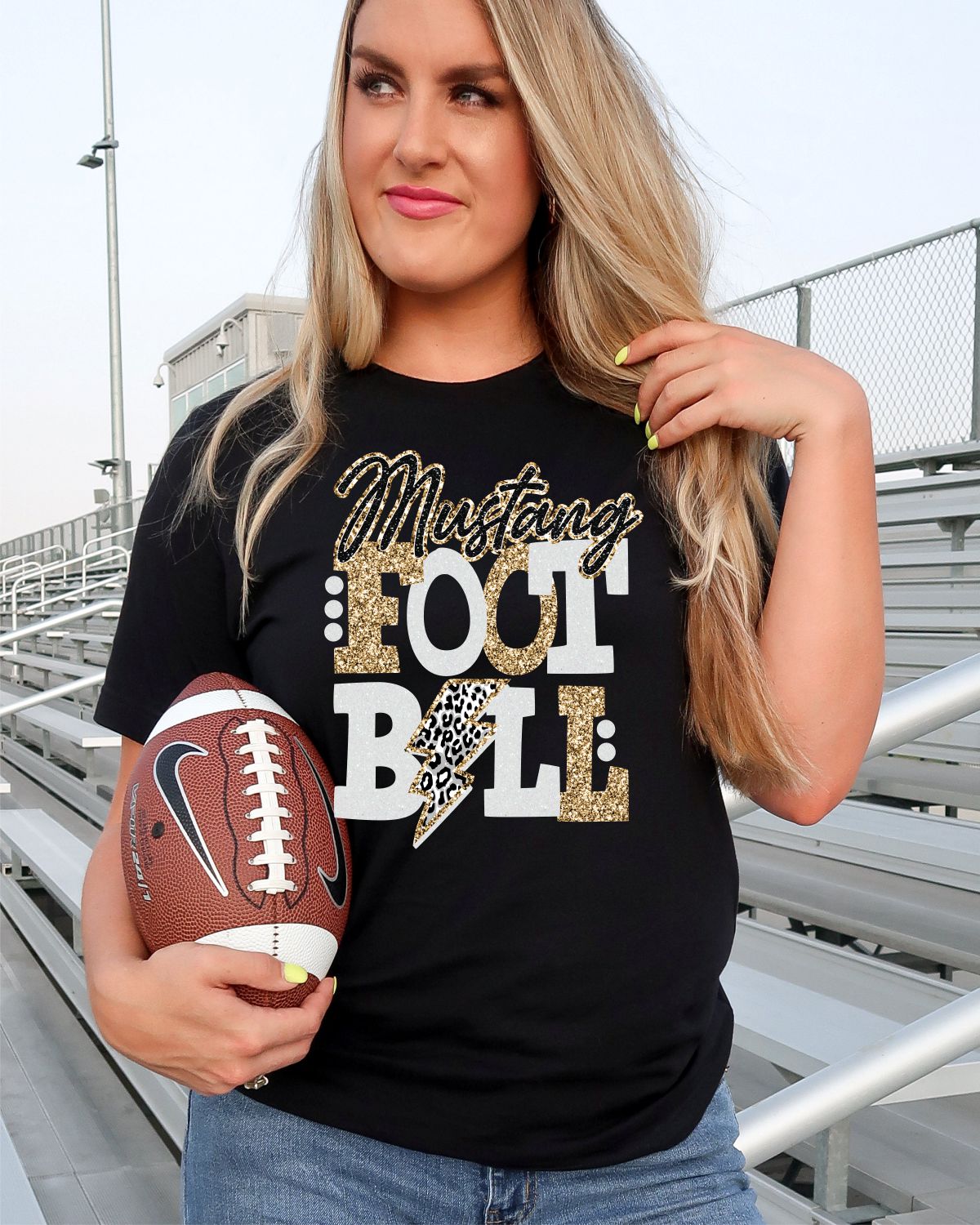 Mustang Football Lightning Bolt DTF Transfer