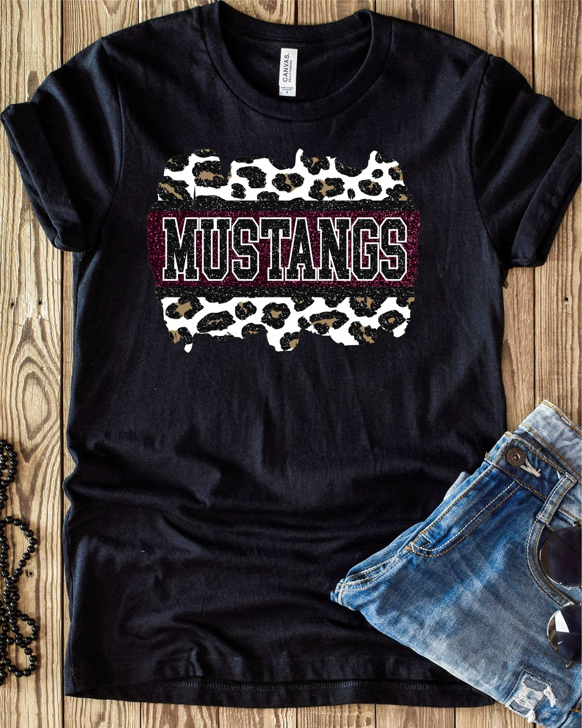 Mustangs Leopard Glitter Swash DTF Transfer
