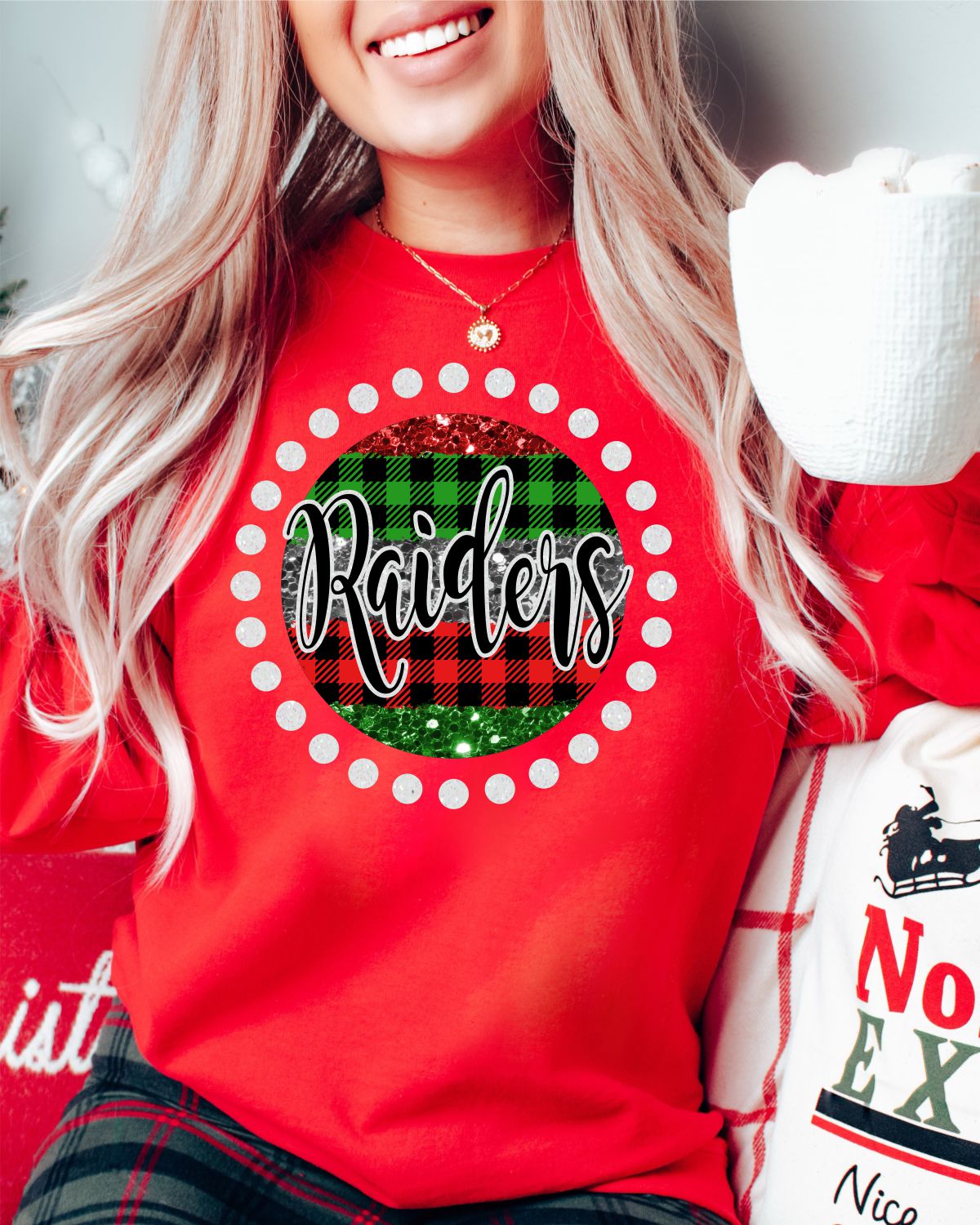 Raiders Christmas Spirit Circle Dot DTF Transfer