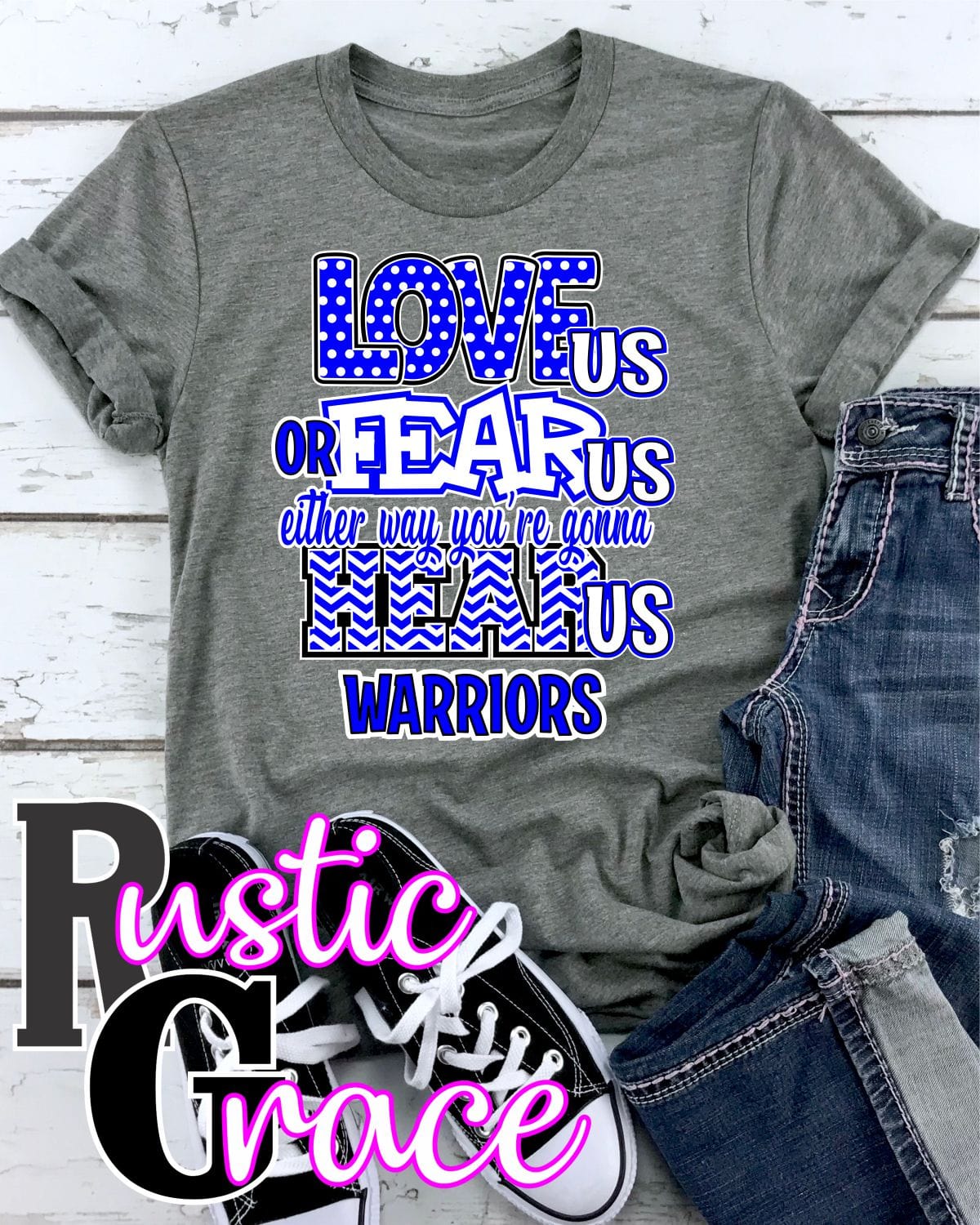 Rustic Grace Boutique Transfers Love Us Fear Us Warriors Transfer heat transfers vinyl transfers iron on transfers screenprint transfer sublimation transfer dtf transfers digital laser transfers white toner transfers heat press transfers