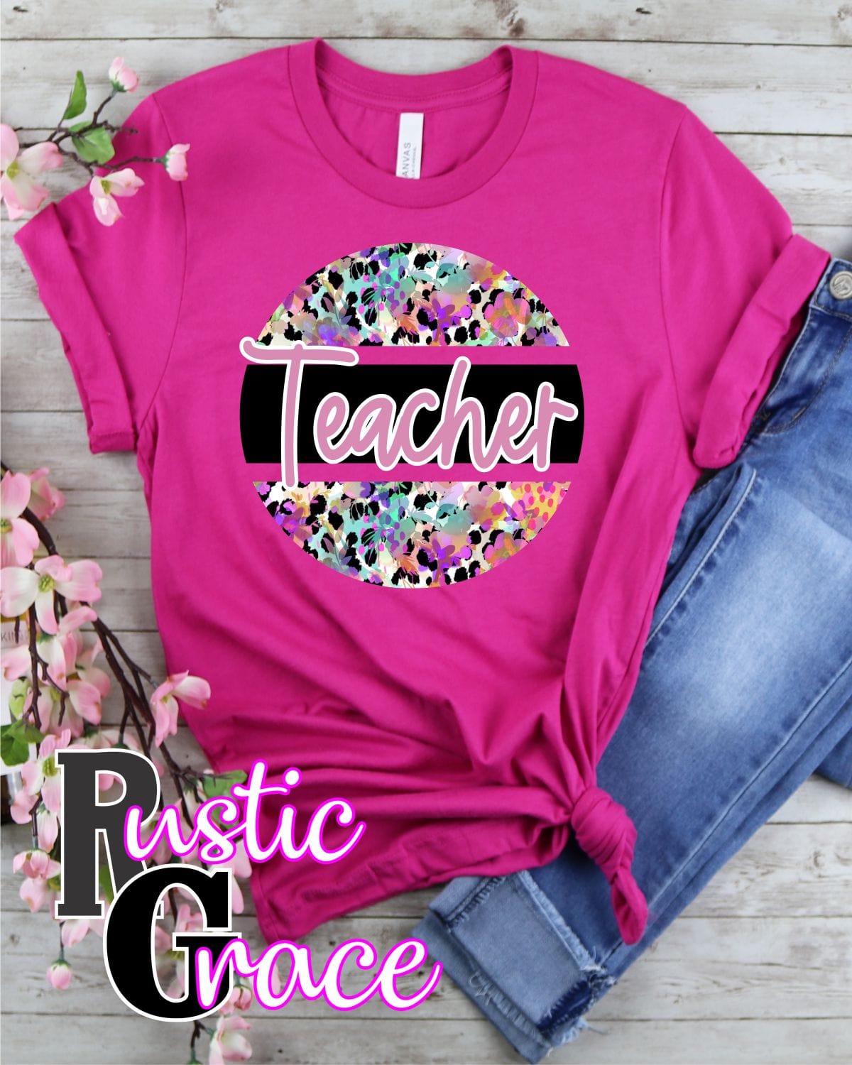 Rustic Grace Boutique Transfers Teacher Floral Leopard Circle Transfer heat transfers vinyl transfers iron on transfers screenprint transfer sublimation transfer dtf transfers digital laser transfers white toner transfers heat press transfers