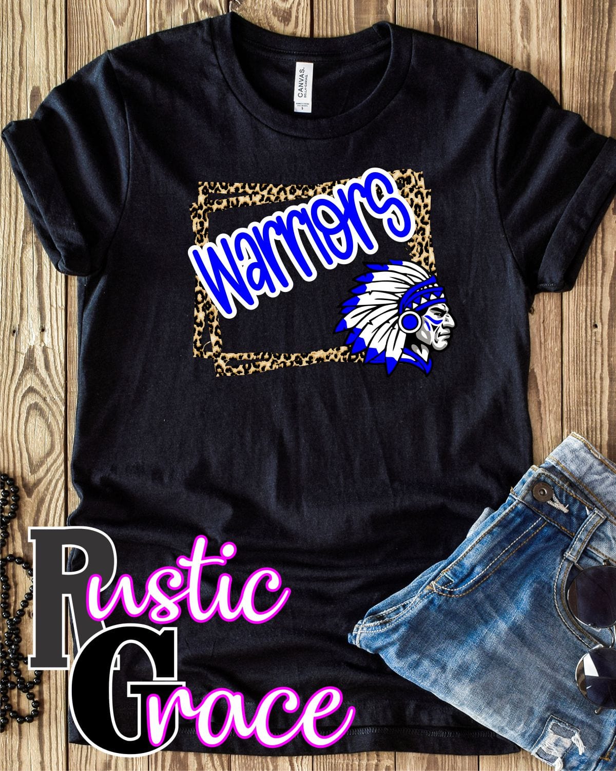 Rustic Grace Boutique Transfers Warriors Leopard Border Transfer heat transfers vinyl transfers iron on transfers screenprint transfer sublimation transfer dtf transfers digital laser transfers white toner transfers heat press transfers