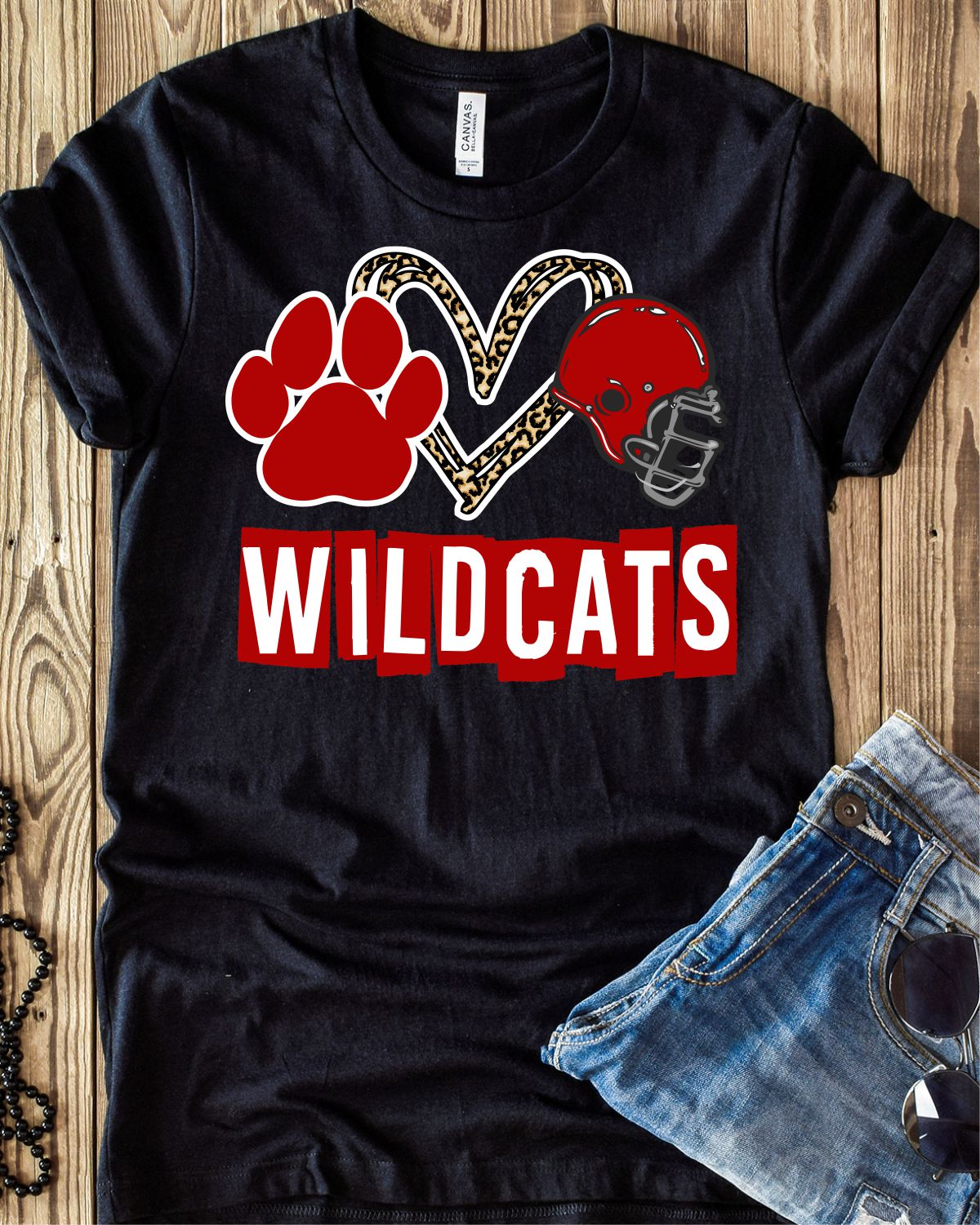 Wildcats Paw Heart Football Helmet DTF Transfer