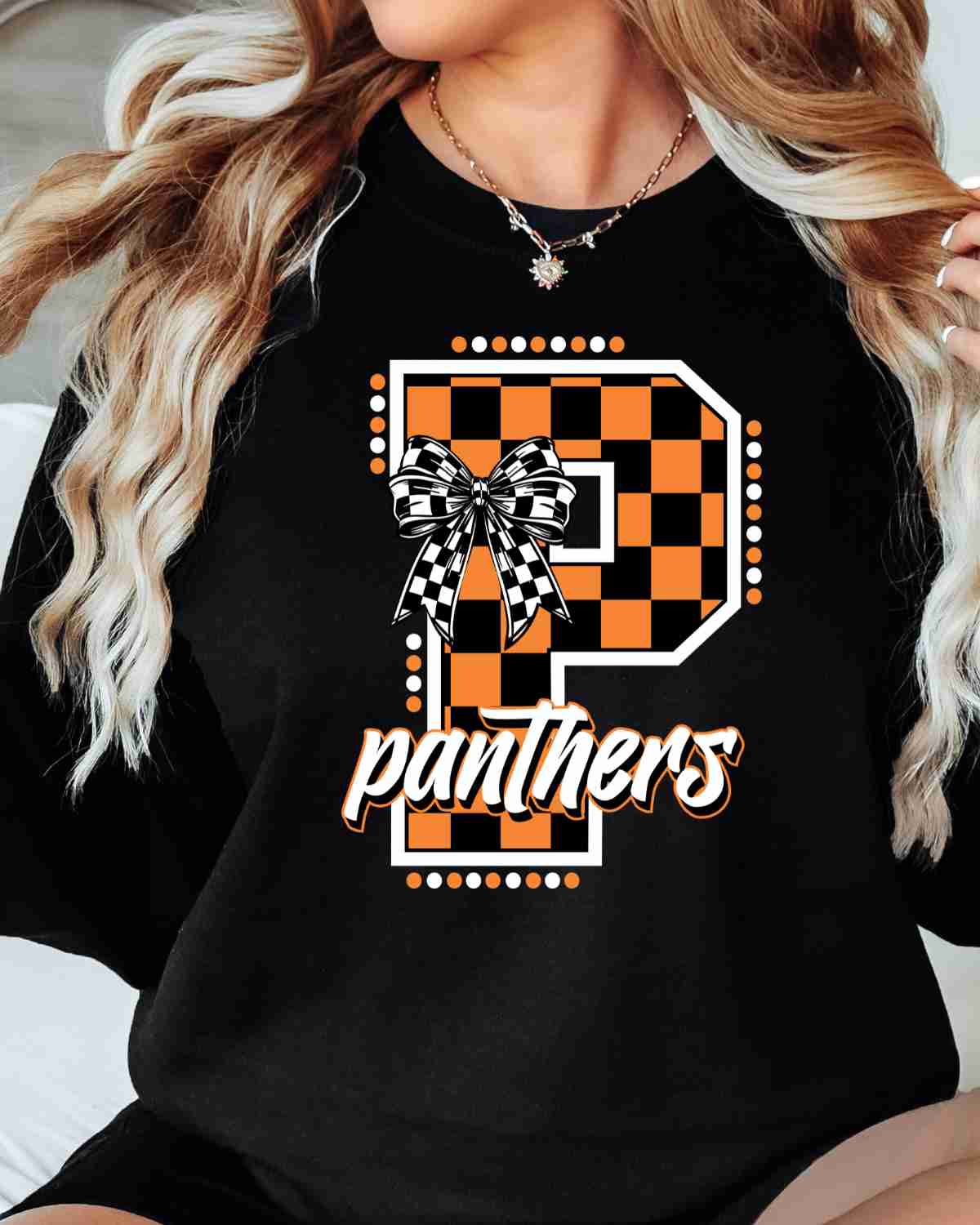 Panthers Checkered Letter Bow DTF Transfer