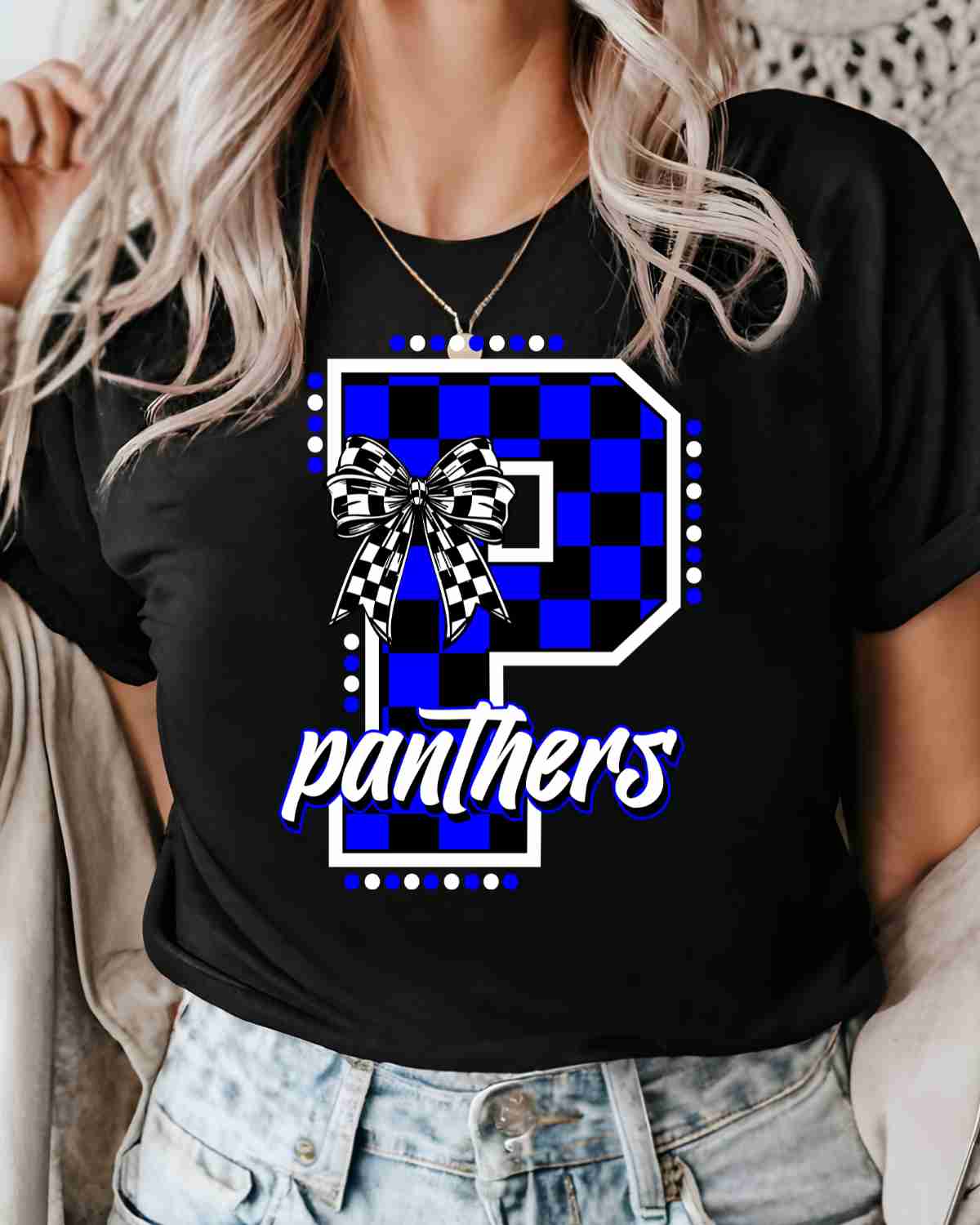 Panthers Checkered Letter Bow DTF Transfer