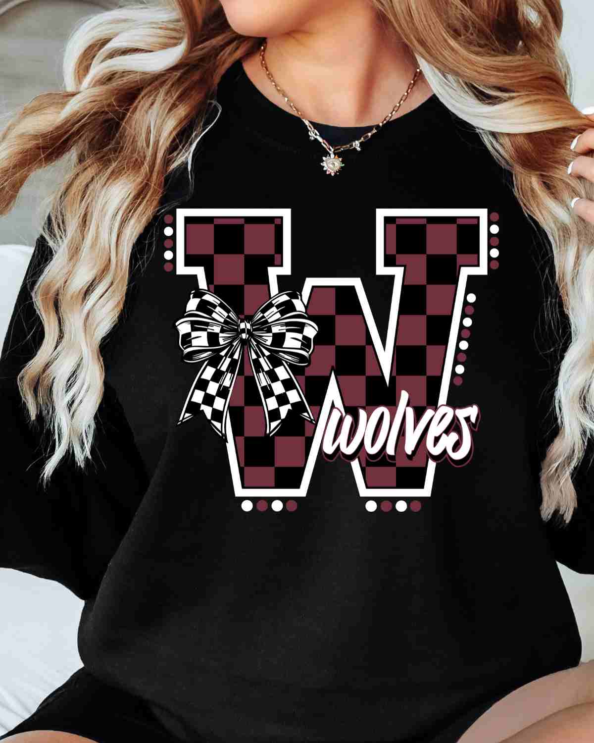 Wolves Checkered Letter Bow DTF Transfer