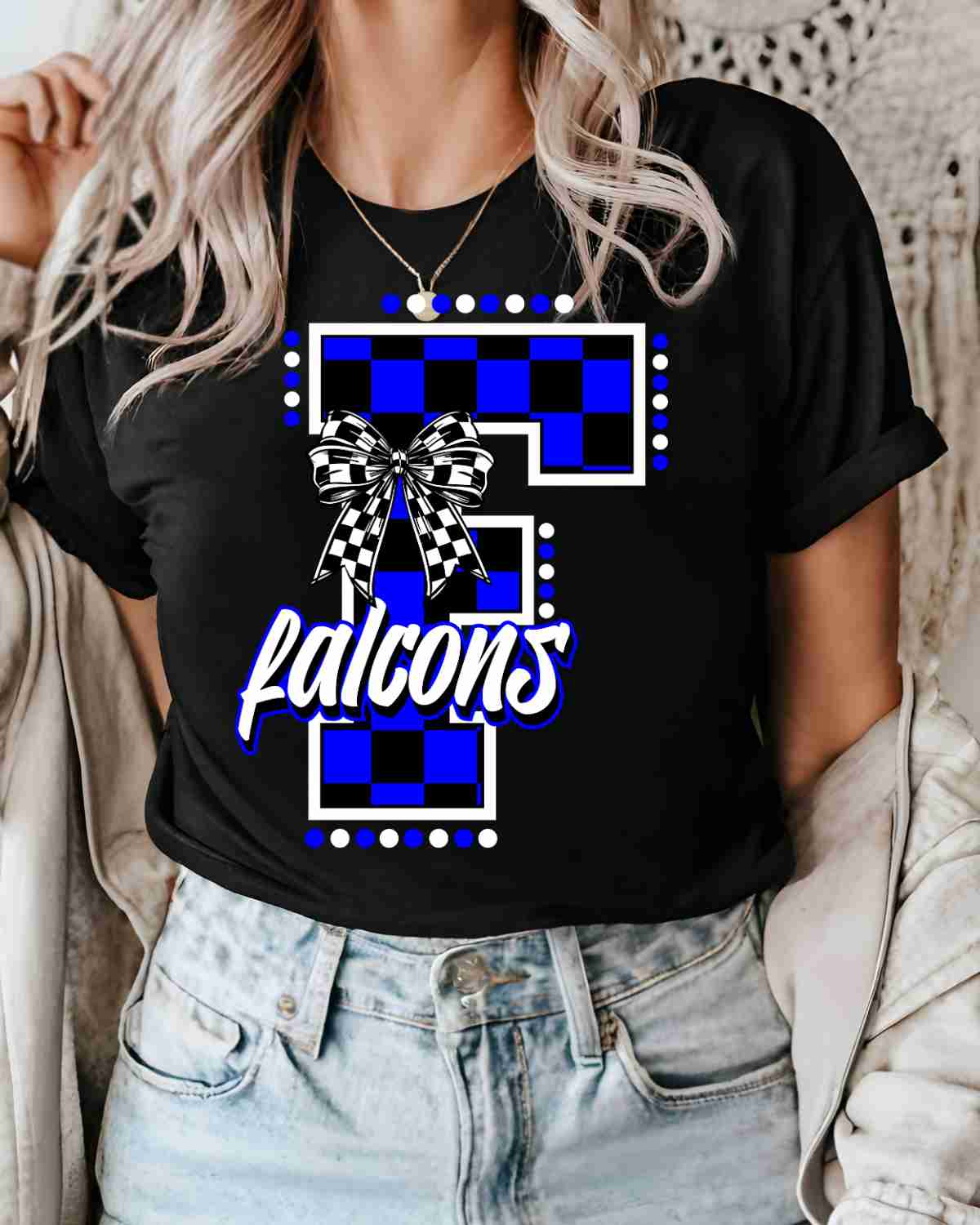 Falcons Checkered Letter Bow DTF Transfer