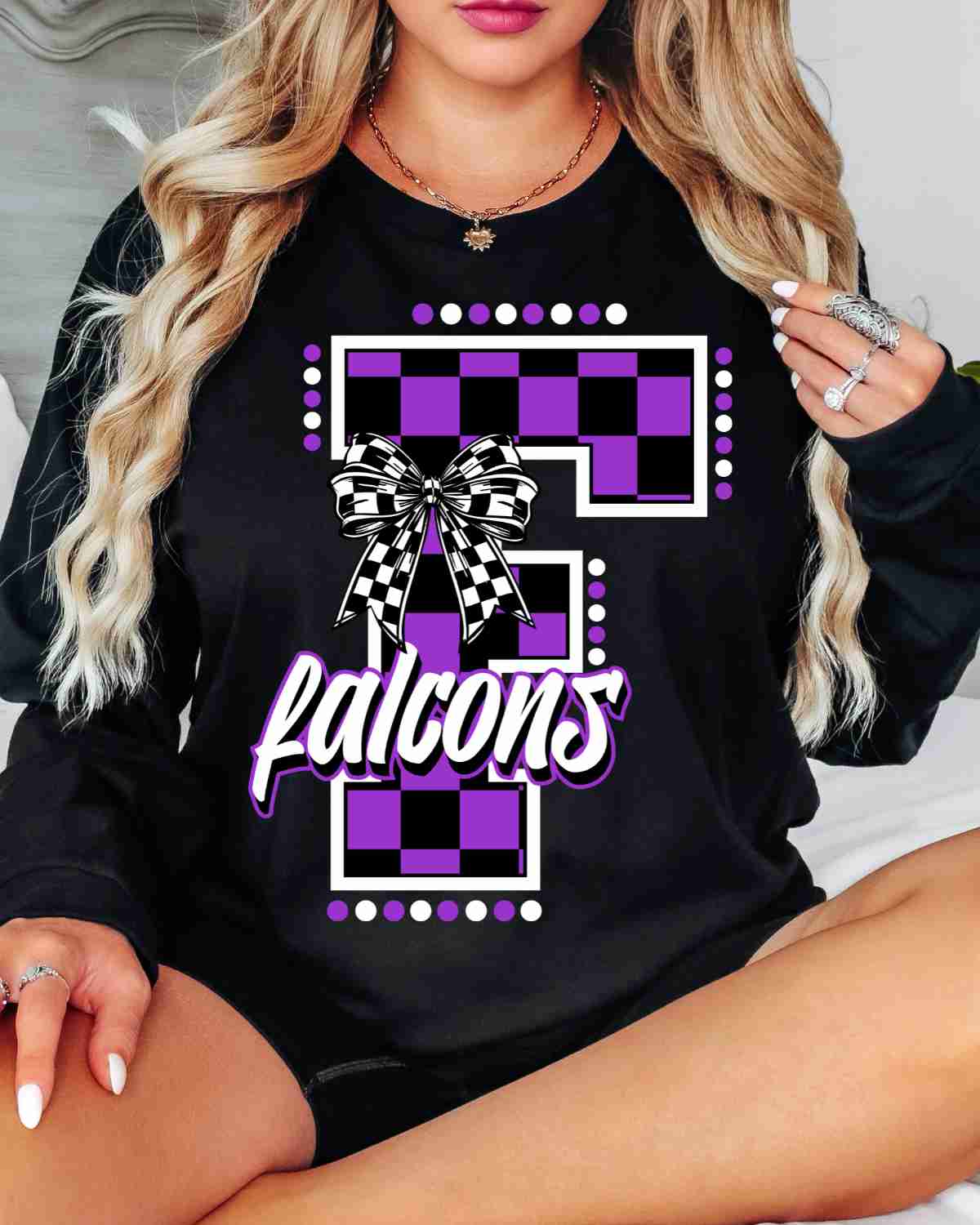 Falcons Checkered Letter Bow DTF Transfer