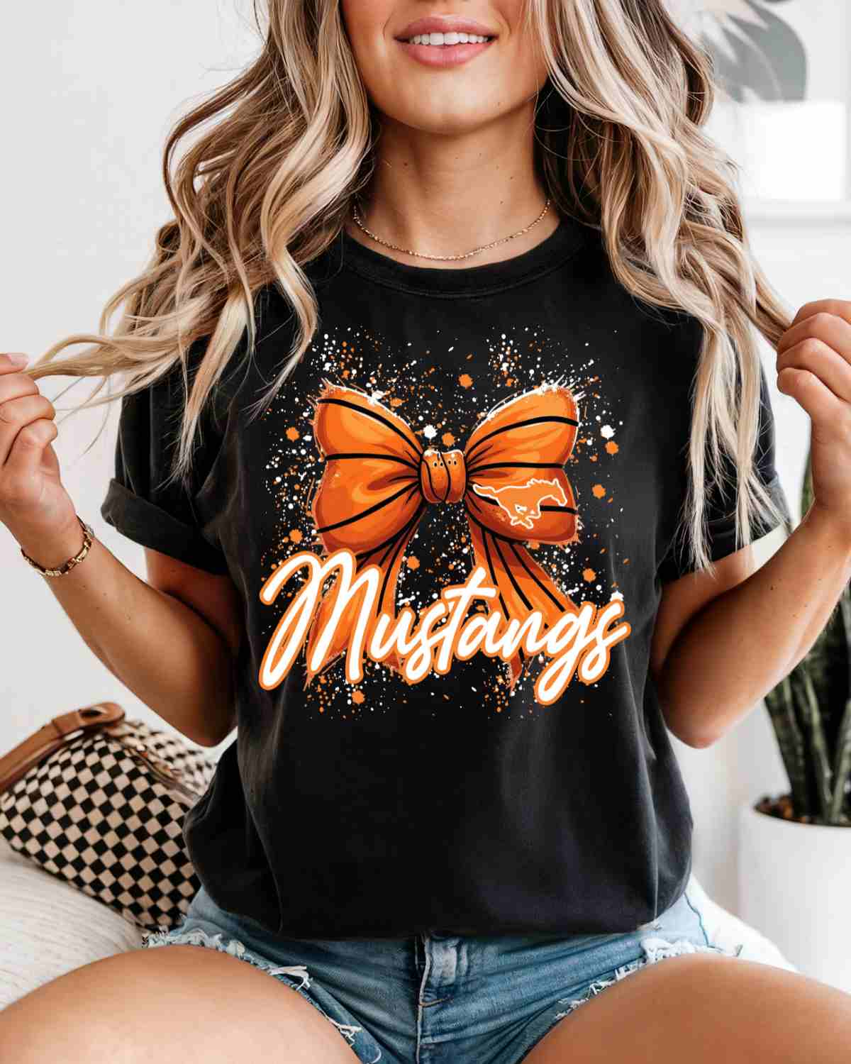 Mustangs Basketball Bow Splatter DTF Transfer