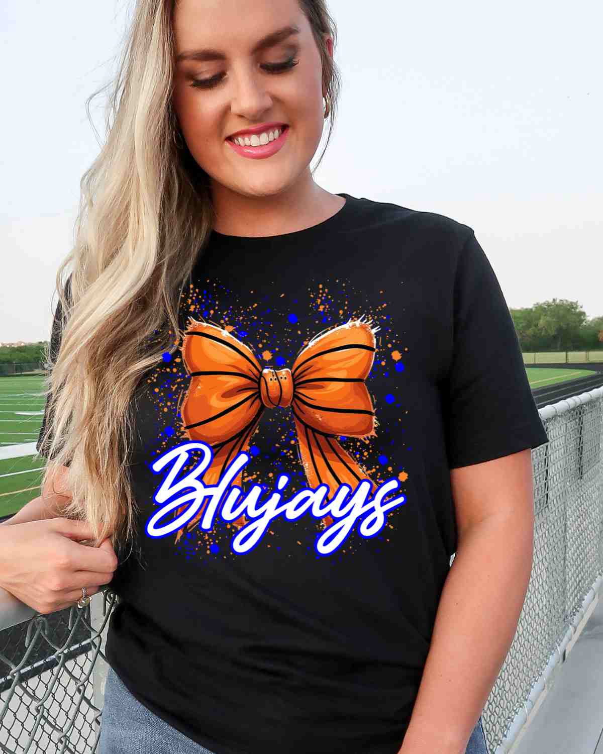 Blujays Basketball Bow Splatter DTF Transfer
