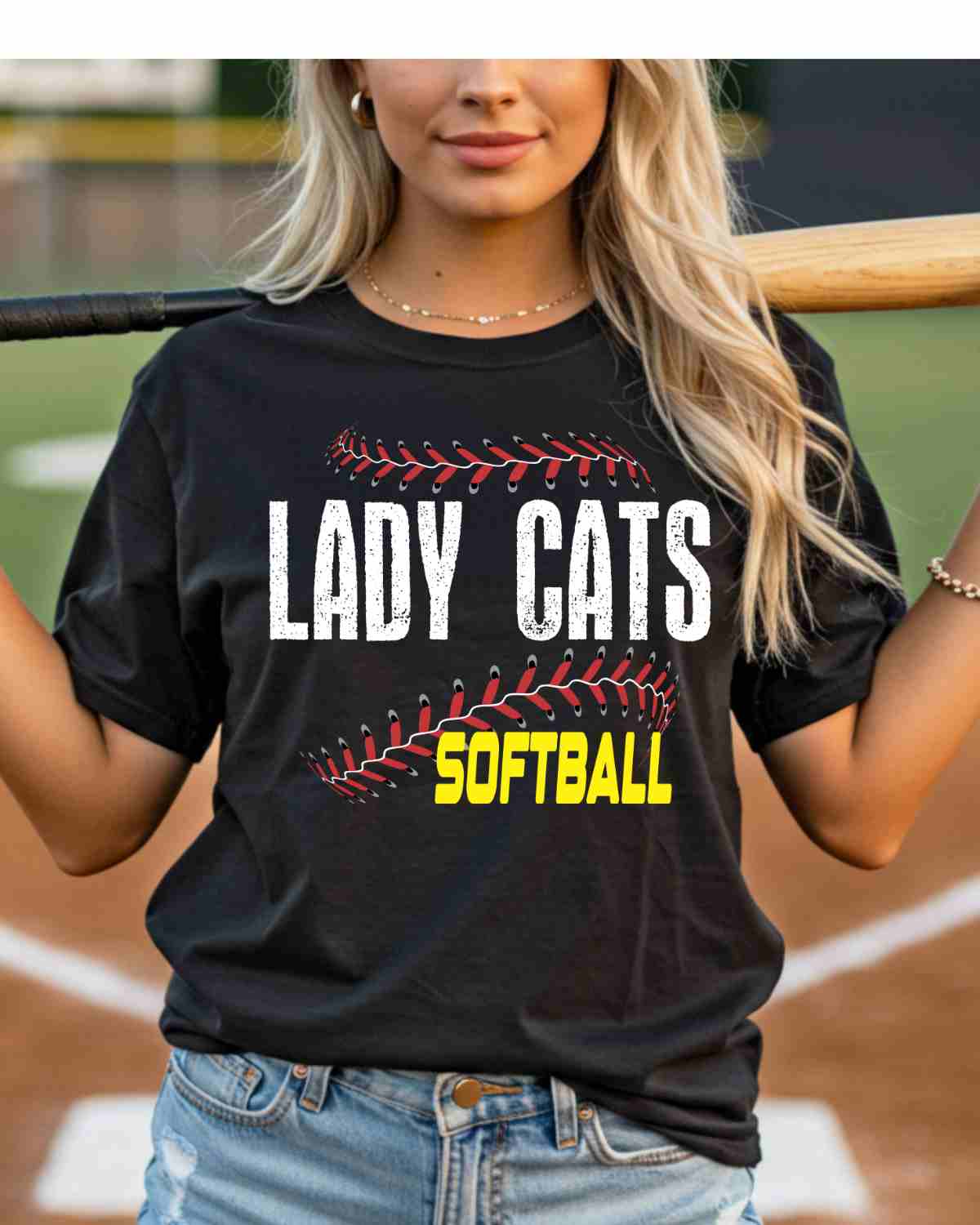 Lady Cats Softball Laces DTF Transfer - Rustic Grace Heat Transfer Company