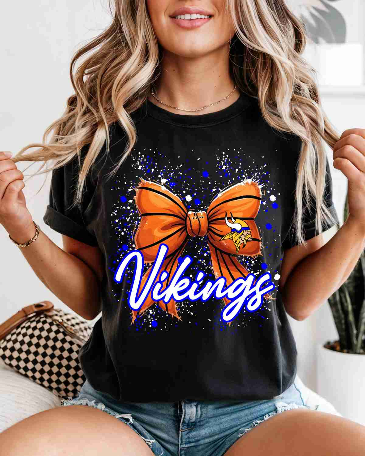Vikings Basketball Bow Splatter DTF Transfer