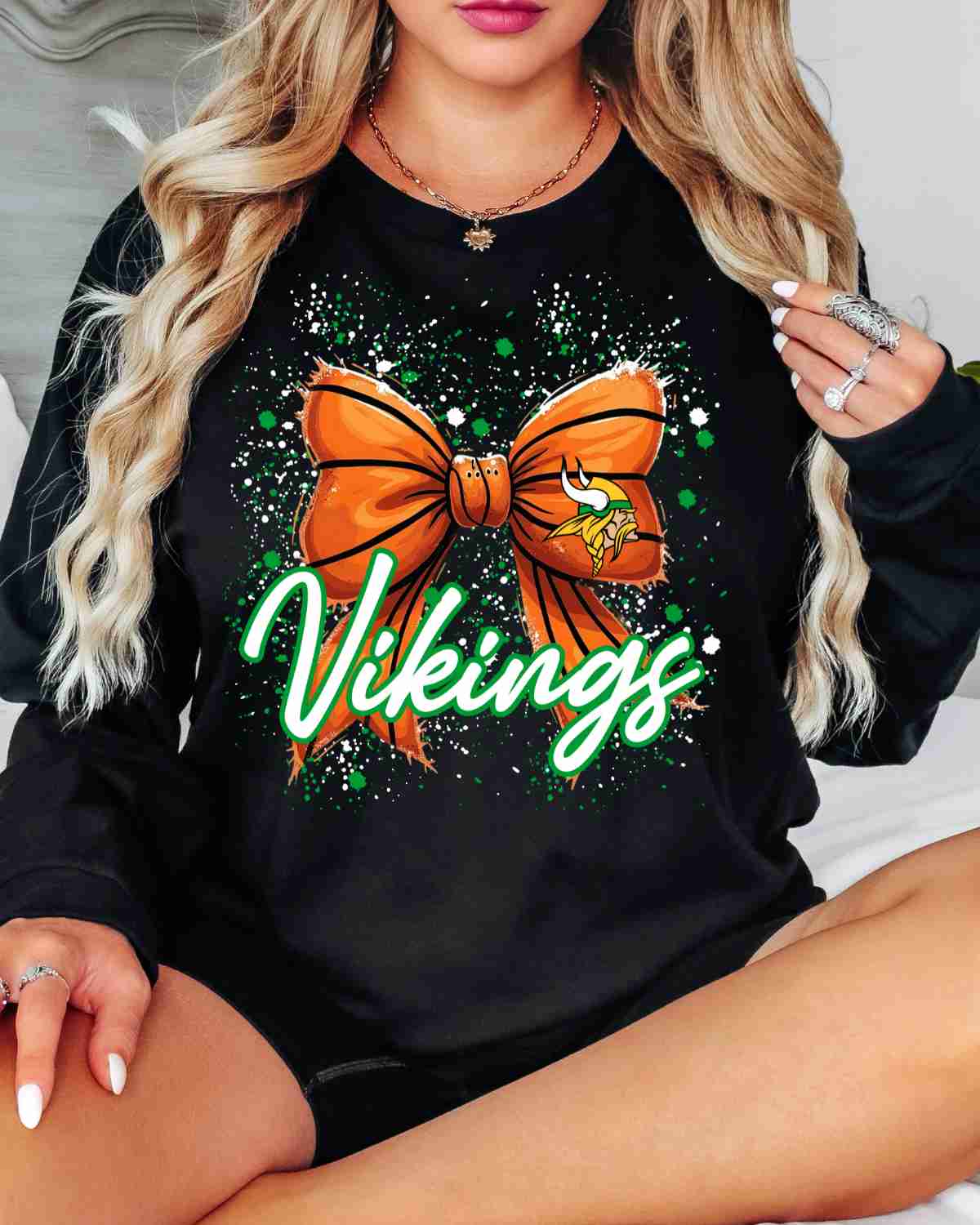 Vikings Basketball Bow Splatter DTF Transfer