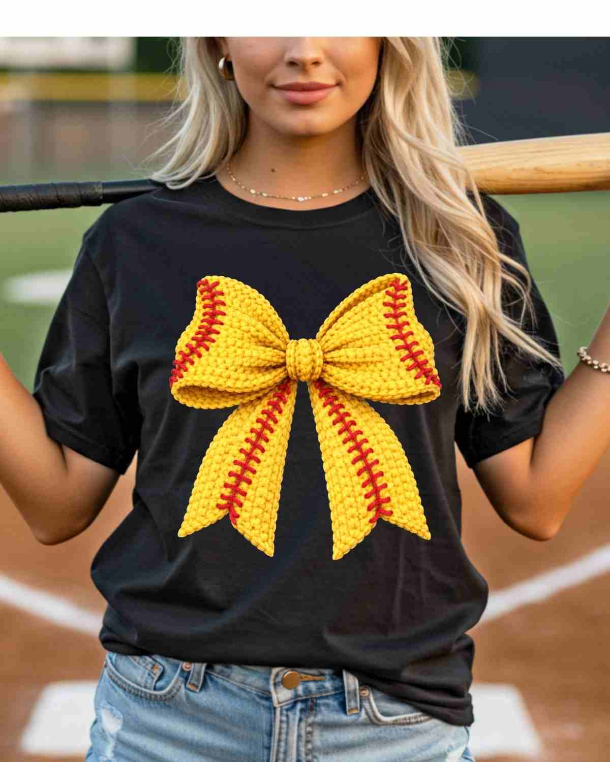 Softball Coquette Bow Yarn DTF Transfer - Rustic Grace Heat Transfer Company