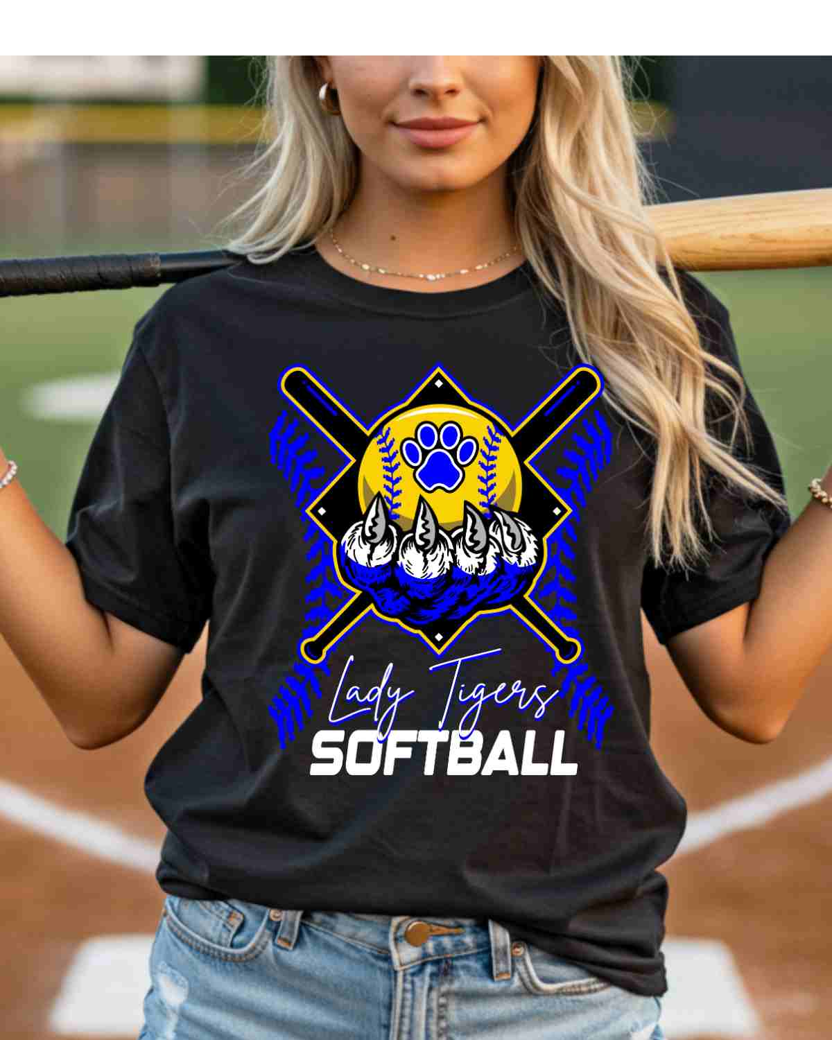 Lady Tigers Softball Holding Ball DTF Transfer - Rustic Grace Heat Transfer Company